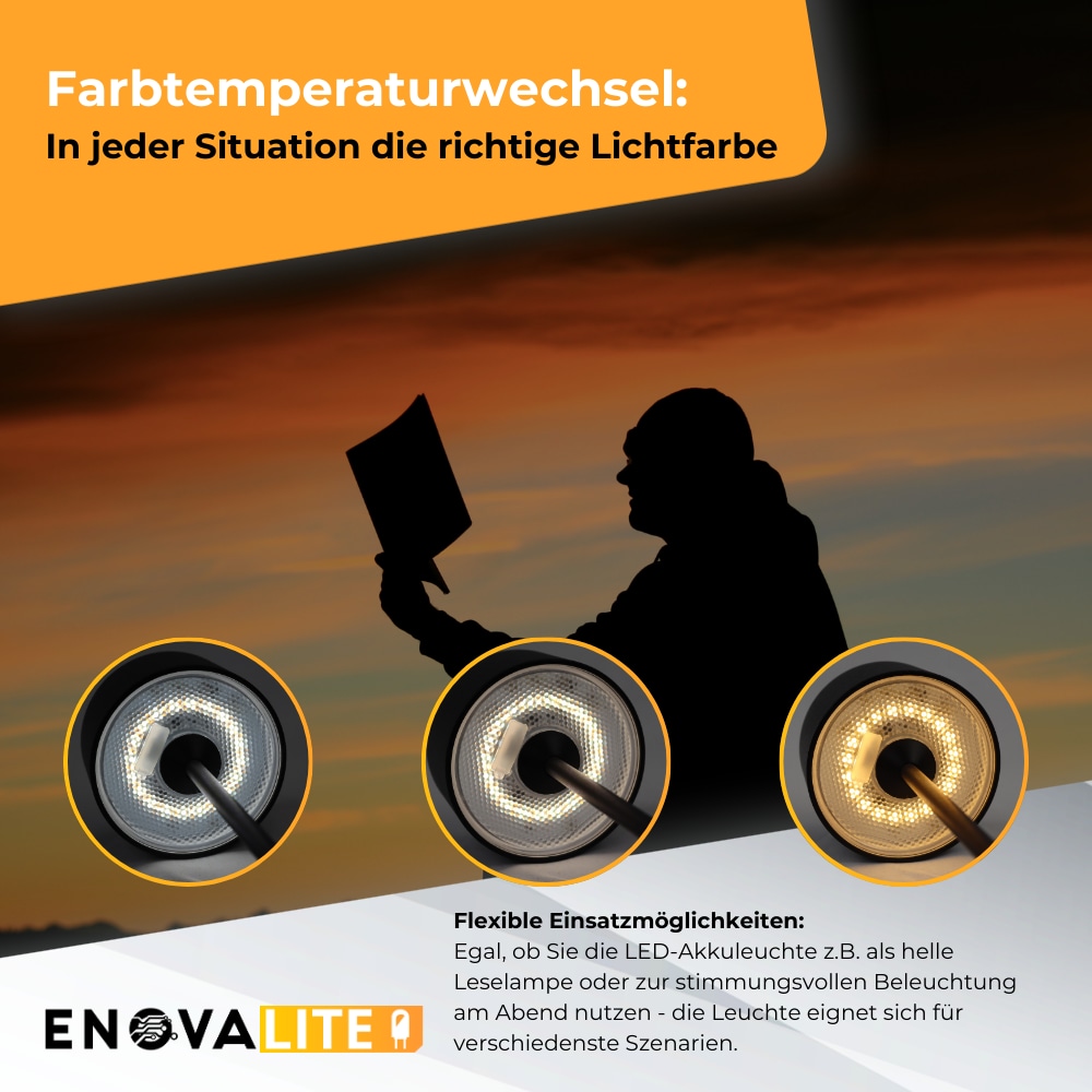 ENOVALITE LED-Akku-Tischleuchte, ELED700400, EEK: D dimmbar, CCT, schwarz ENOVALITE LED-Akku-Tischleuchte, ELED700400, EEK: D dimmbar, CCT, schwarz