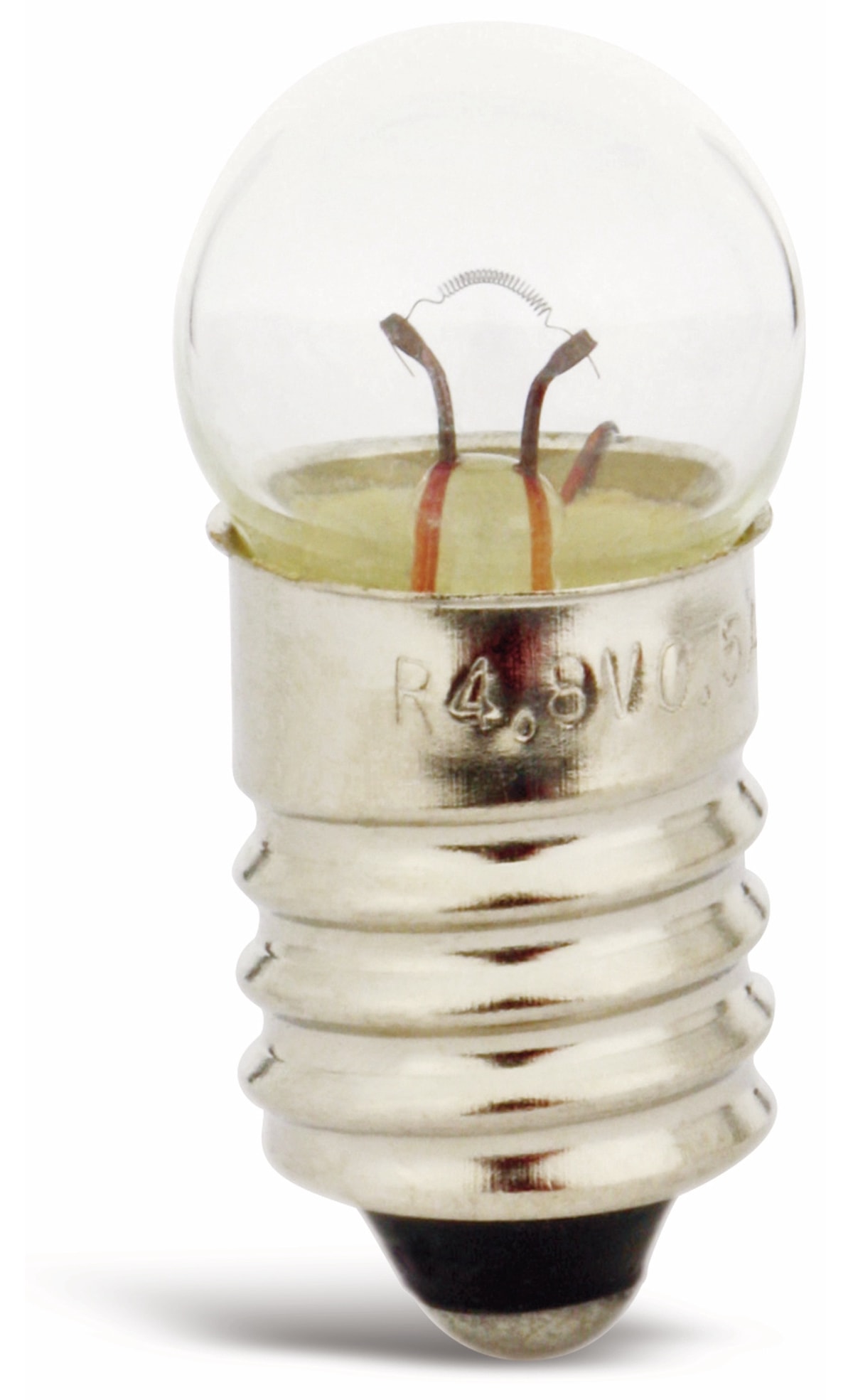 Glühlampe, E10, kugelform, 4,8 V, 0,5 A, 2,4 W Glühlampe, E10, kugelform, 4,8 V, 0,5 A, 2,4 W