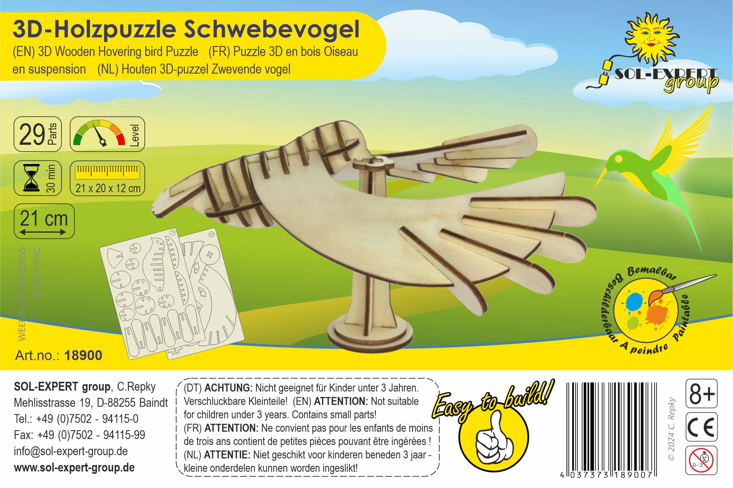 SOL-EXPERT 3D Holz Puzzle Schwebevogel SOL-EXPERT 3D Holz Puzzle Schwebevogel