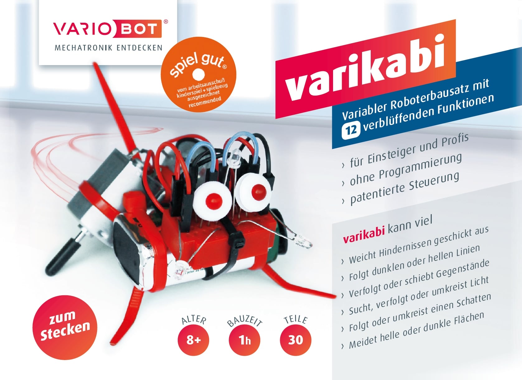 VARIOBOT Roboter Bausatz varikabi SN 021 DE rot / Hund, zum Stecken, 12 Funktionen VARIOBOT Roboter Bausatz varikabi SN 021 DE rot / Hund, zum Stecken, 12 Funktionen