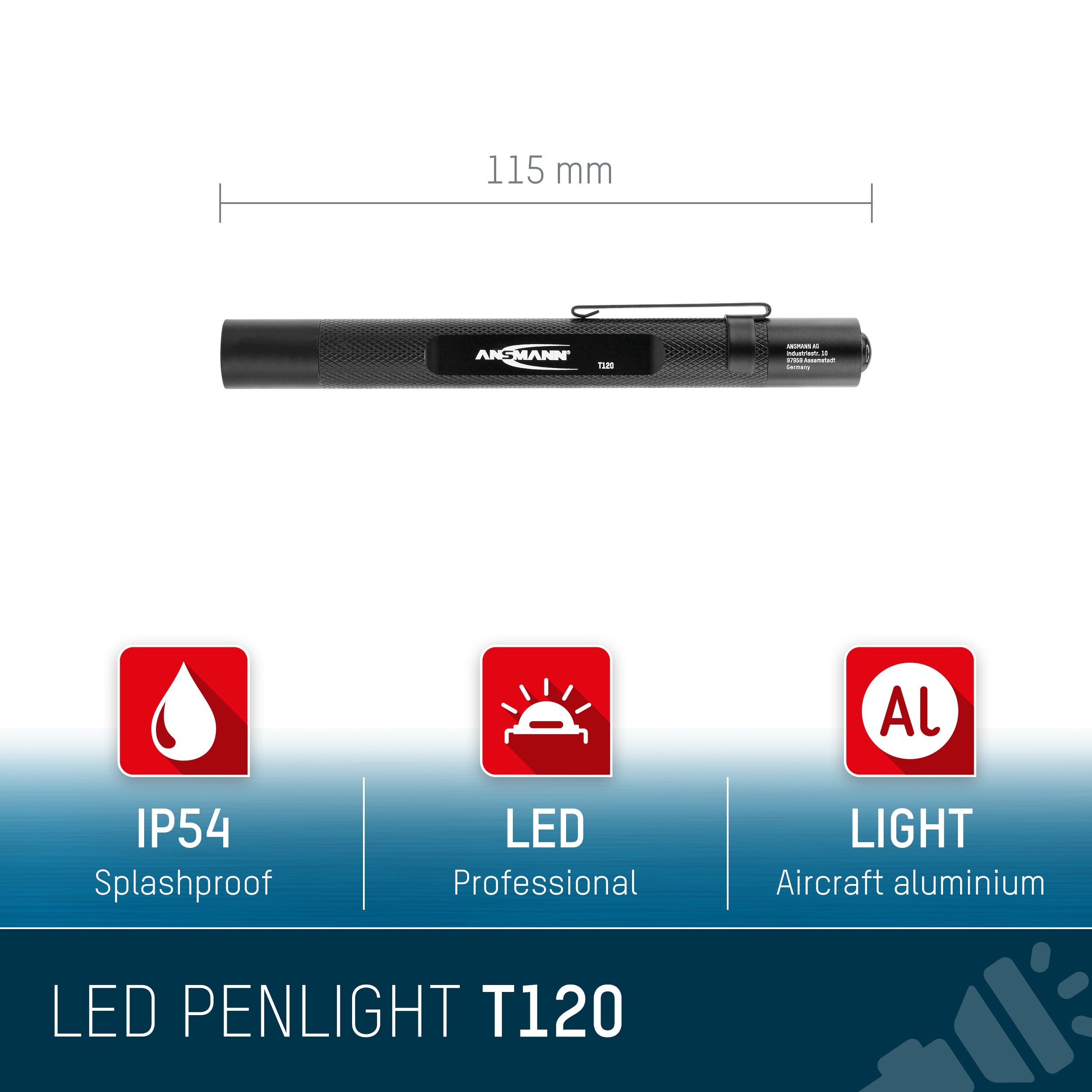 ANSMANN LED-Taschenlampe Future T120, Alu, 130 lm, batteriebetrieben ANSMANN LED-Taschenlampe Future T120, Alu, 130 lm, batteriebetrieben