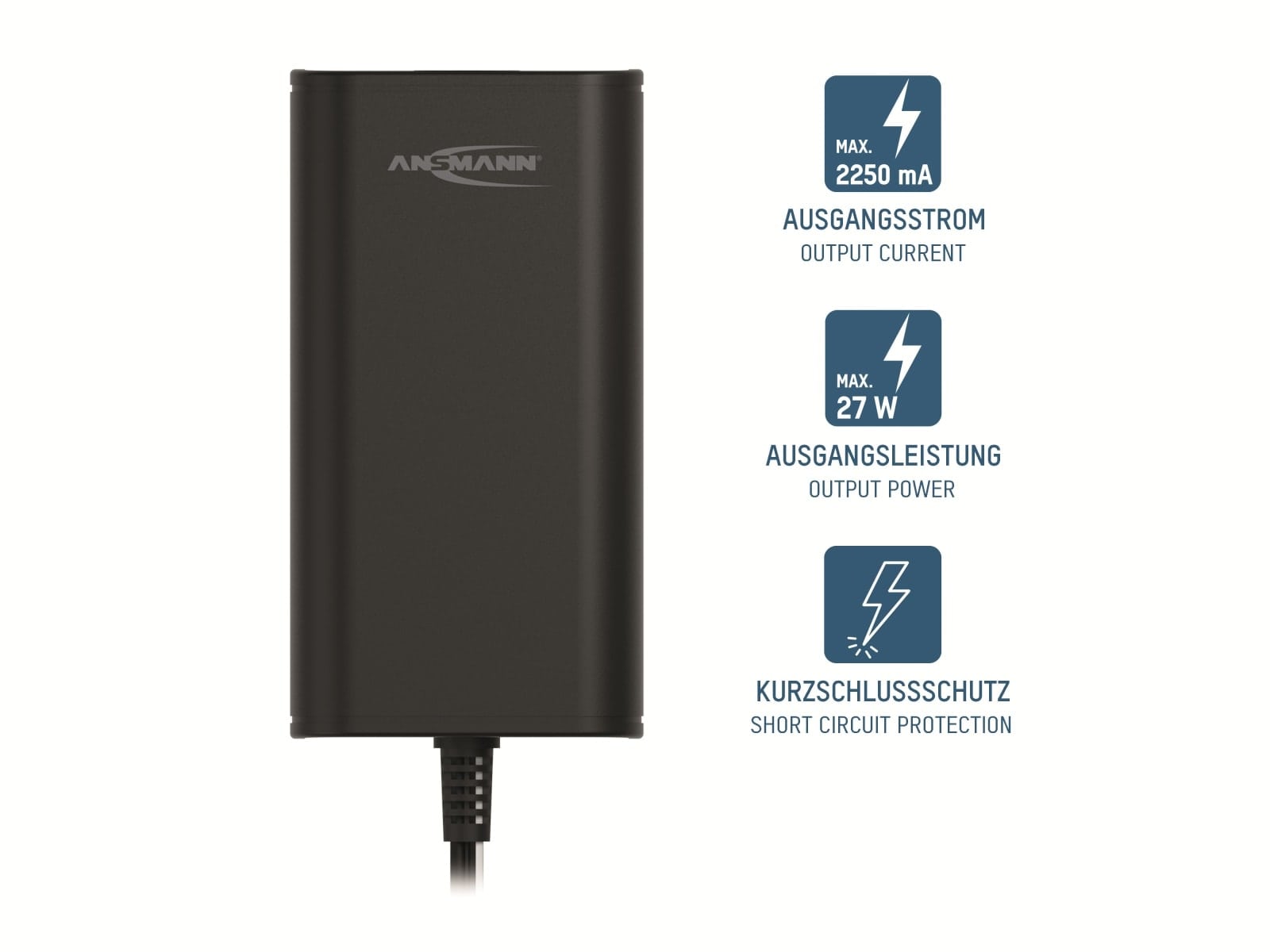 ANSMANN Universal-Netzteil APS 2250L, 27W, Ladestrom max. 2,25A, 5-15V- ANSMANN Universal-Netzteil APS 2250L, 27W, Ladestrom max. 2,25A, 5-15V-
