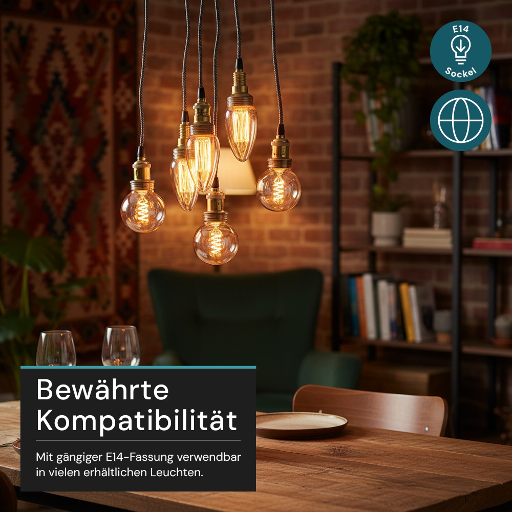 LUXULA LED-Filament-Lampe,, Vintage Kerze, E14, 2,3W, 65lm, 1800K LUXULA LED-Filament-Lampe,, Vintage Kerze, E14, 2,3W, 65lm, 1800K
