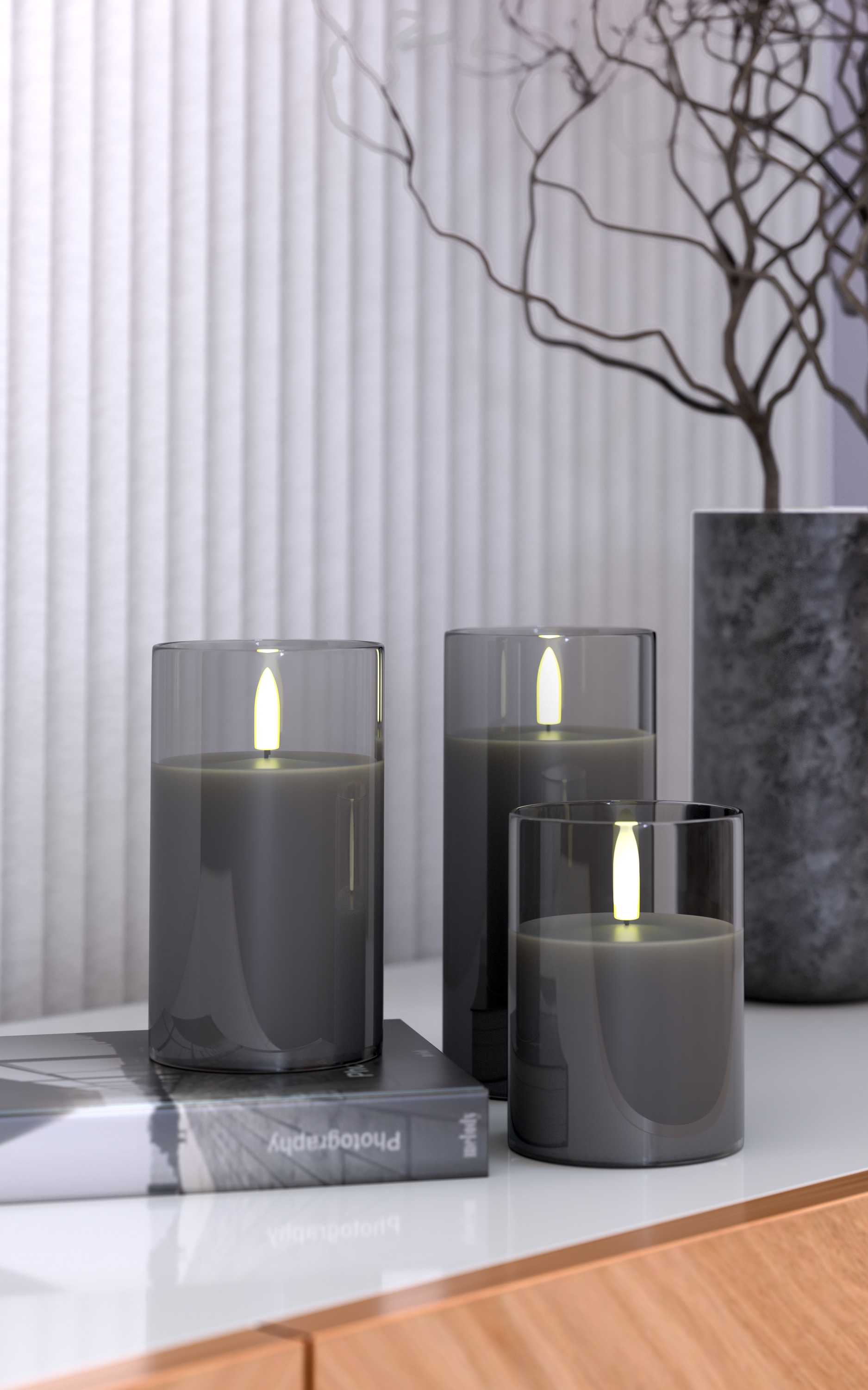 GOOBAY LED-Echtwachskerze, Glas, Timerfunktion, 3 Stück, warmweiß, grau GOOBAY LED-Echtwachskerze, Glas, Timerfunktion, 3 Stück, warmweiß, gold