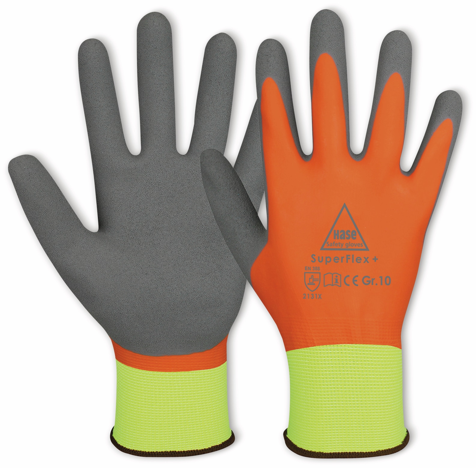 HASE SAFETY GLOVES Latex-Arbeitshandschuhe, Superflex+, EN 388, EN 420, neongeld/orange, Größe 7 HASE SAFETY GLOVES Latex-Arbeitshandschuhe, Superflex+, EN 388, EN 420, neongeld/orange, Größe 7