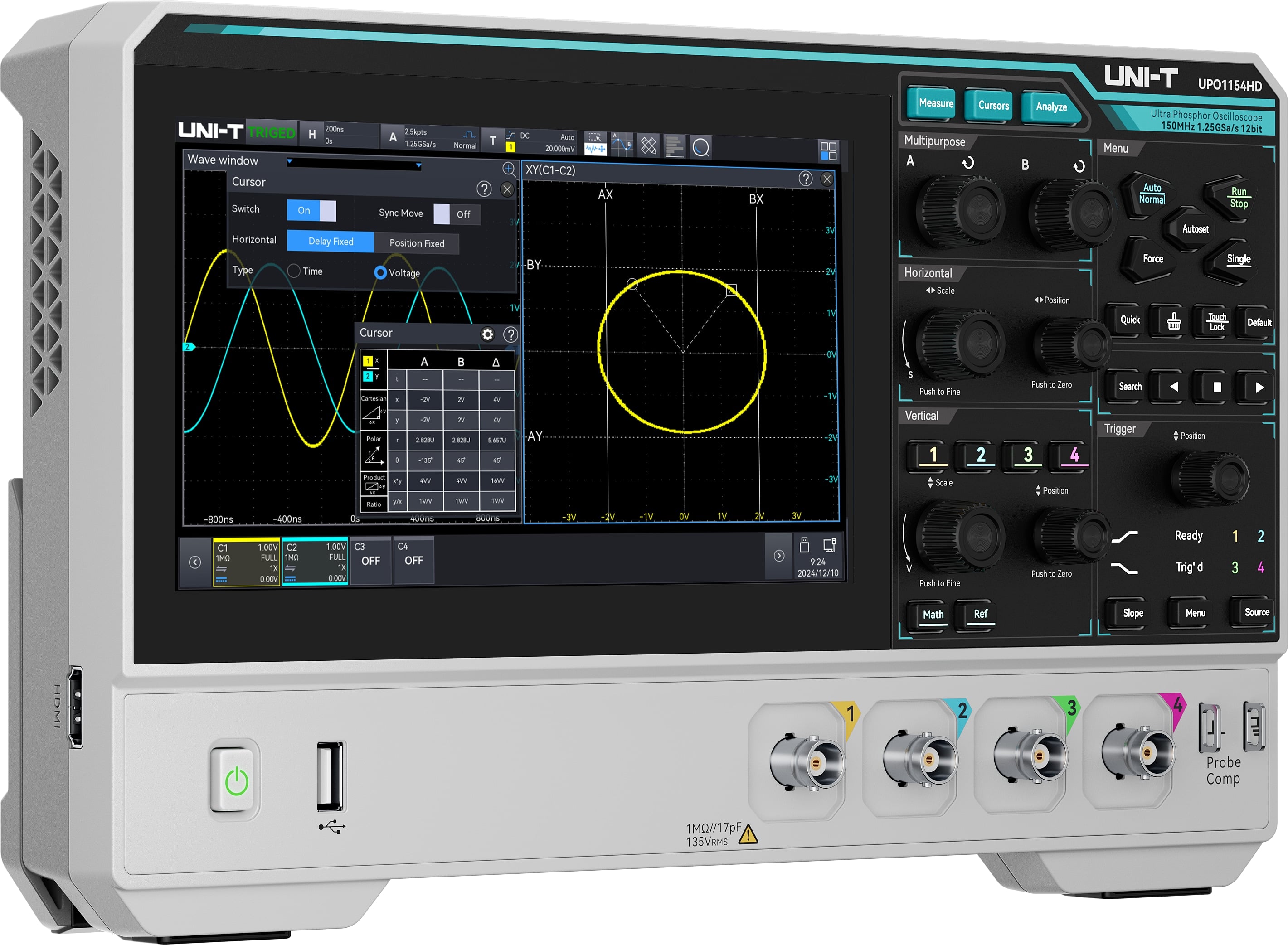 UNI-T Oszilloskop UPO1154HD, 4 Kanäle, 1,25 GS/s, 150 MHz UNI-T Oszilloskop UPO1154HD, 4 Kanäle, 1,25 GS/s, 150 MHz