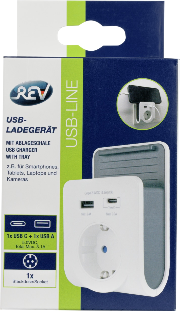 REV USB-Ladegerät mit Handyablage, 1x USB-A, 1x USB-C REV USB-Ladegerät mit Handyablage, 1x USB-A, 1x USB-C