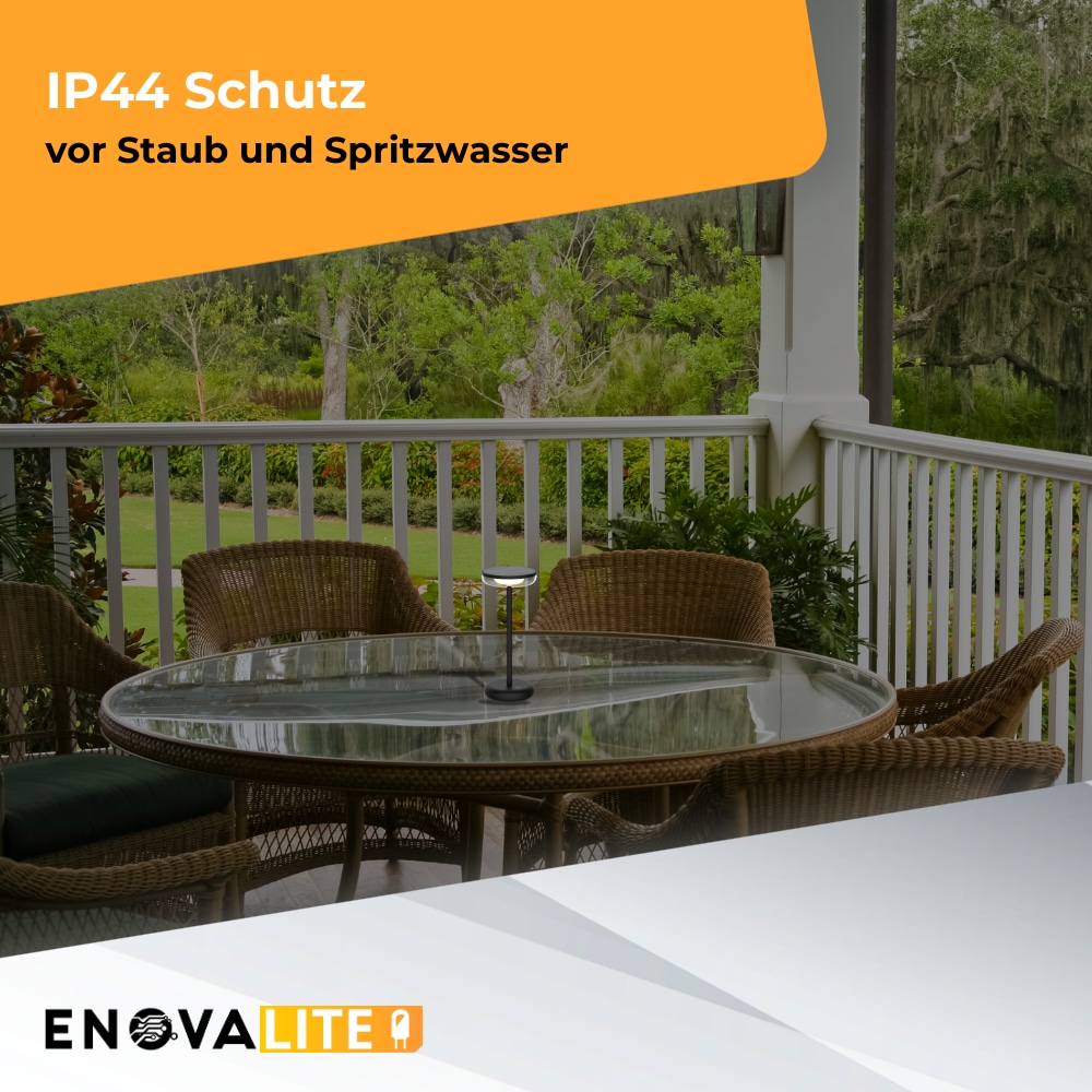 ENOVALITE LED-Akku-Tischleuchte, Solar- u. Netzbetrieb, dimmbar, 2700K