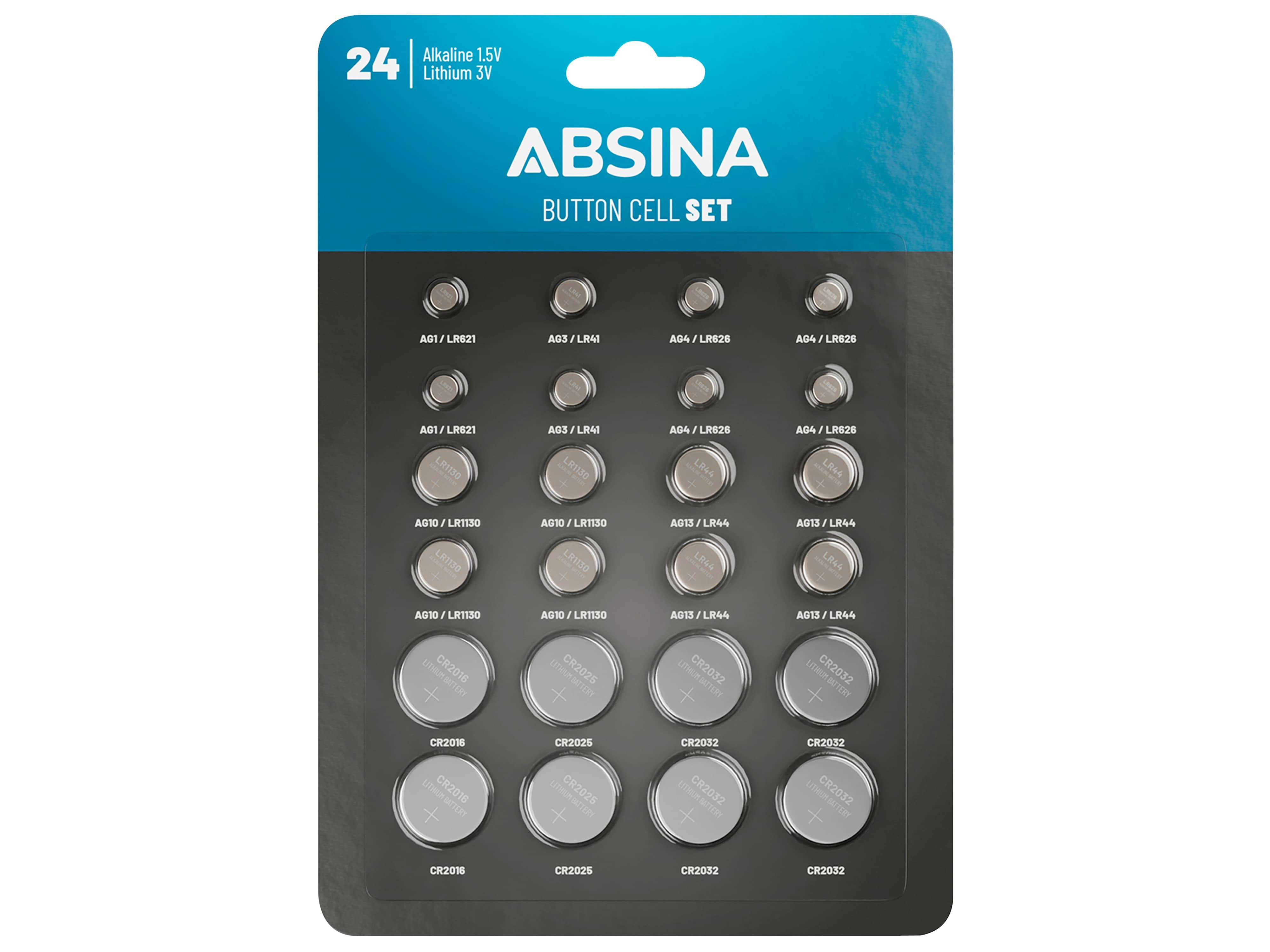 ABSINA Knopfzellen-Set, 24-teilig ABSINA Knopfzellen-Set, 24-teilig