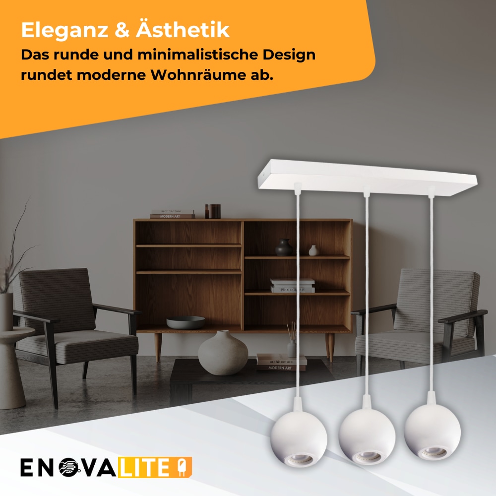ENOVALITE LED-Pendellampe GLOBE, GU10-Fassung, IP20, Ø10cm, 3 flammig, weiß ENOVALITE LED-Pendellampe GLOBE, GU10-Fassung, IP20, Ø10cm, 3 flammig, weiß