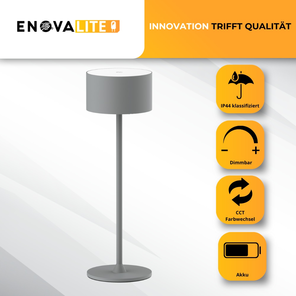 ENOVALITE LED-Akku-Tischleuchte, ELED700401, EEK: D dimmbar, CCT, grau ENOVALITE LED-Akku-Tischleuchte, ELED700401, EEK: D dimmbar, CCT, grau