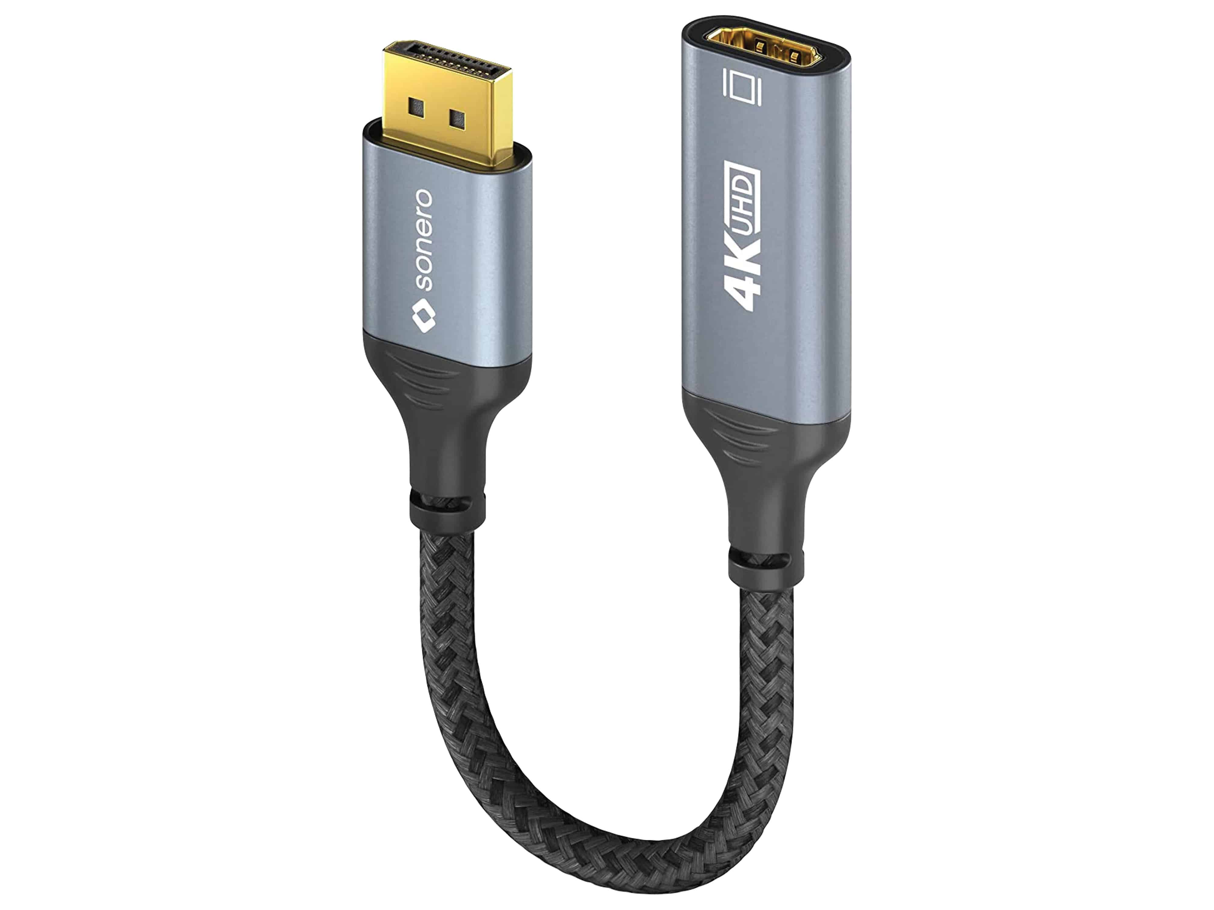 SONERO DisplayPort-Adapterkabel, DP auf HDMI, 4K60, grau/schwarz, 10 cm SONERO DisplayPort-Adapterkabel, DP auf HDMI, 4K60, grau/schwarz, 10 cm