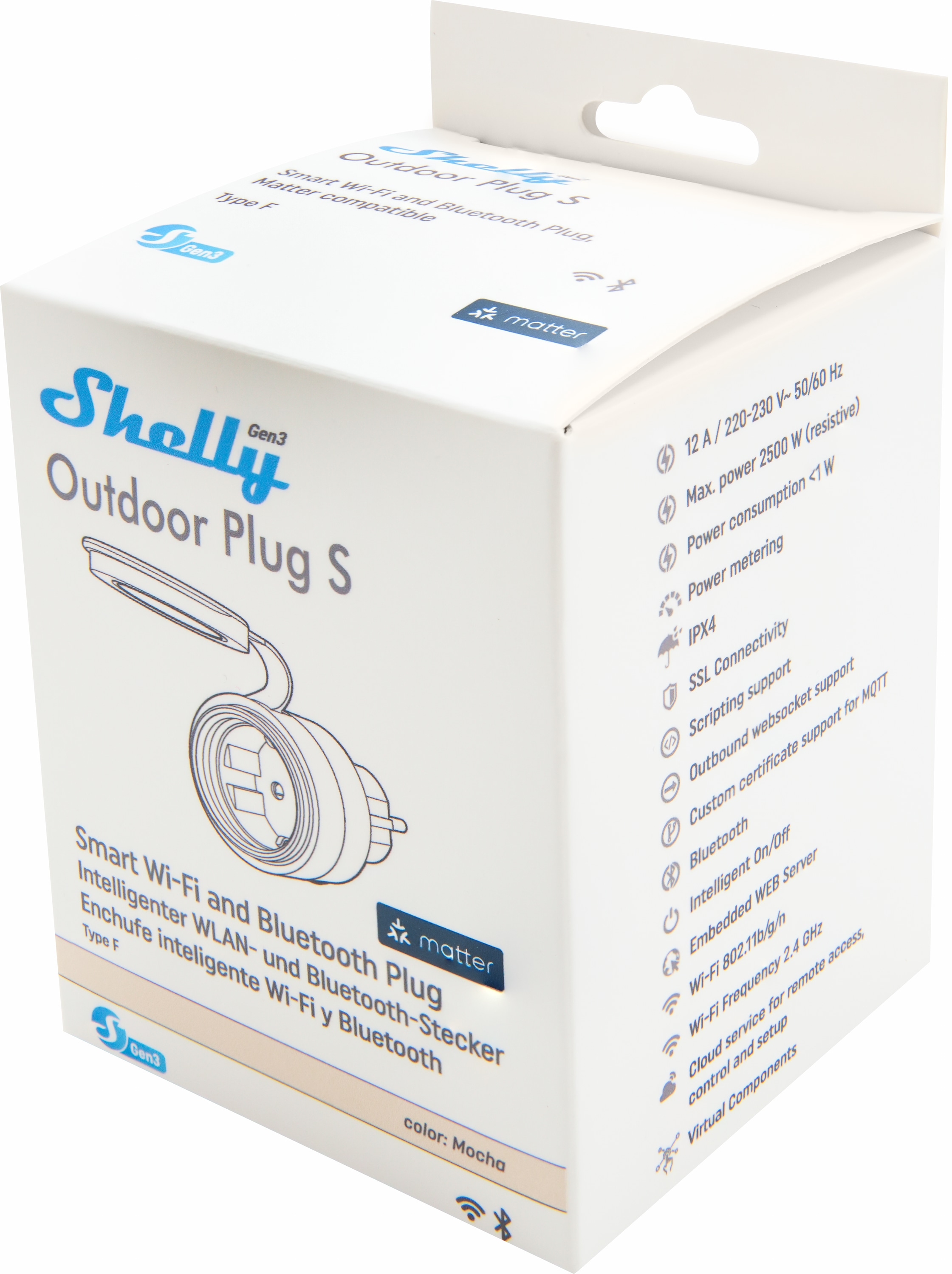 SHELLY WLAN-Steckdose Plug S Gen3, Outdoor, Matter SHELLY WLAN-Steckdose Plug S Gen3, Outdoor, Matter