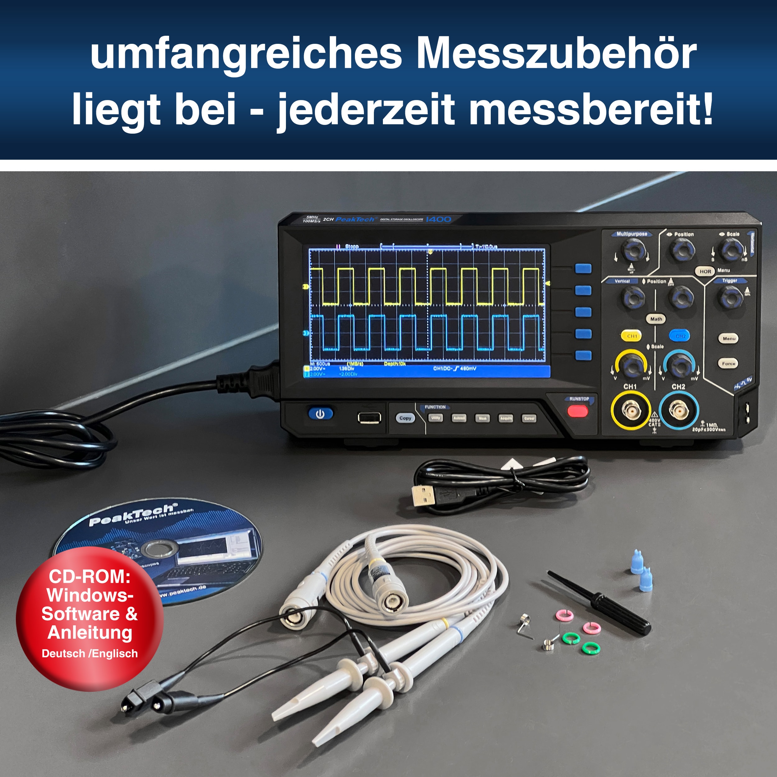 PEAKTECH Digital Speicher Oszilloskop, P 1401, 2 Kanäle, 10 MHz PEAKTECH Digital Speicher Oszilloskop, P 1401, 2 Kanäle, 10 MHz