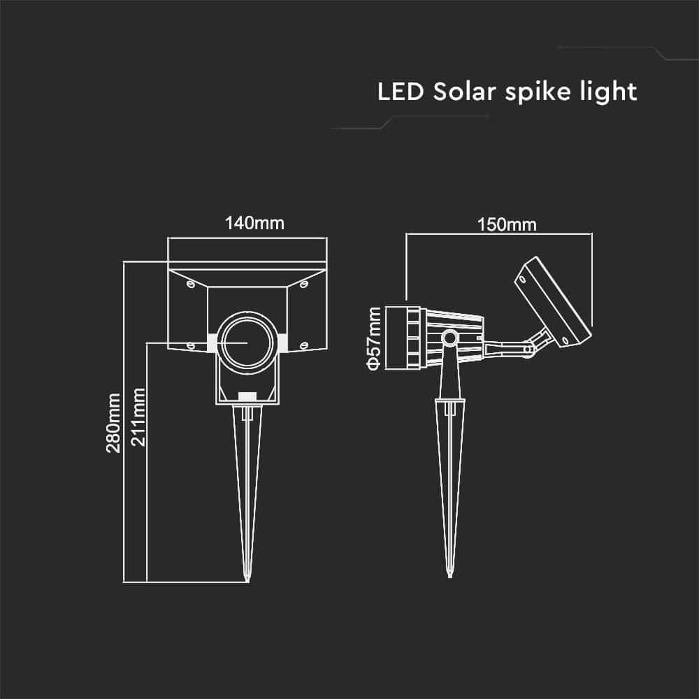 V-TAC Solar LED-Gartenleuchte VT-952, 2 W, 4000 K, IP65, schwarz V-TAC Solar LED-Gartenleuchte VT-952, 2 W, 4000 K, IP65, schwarz