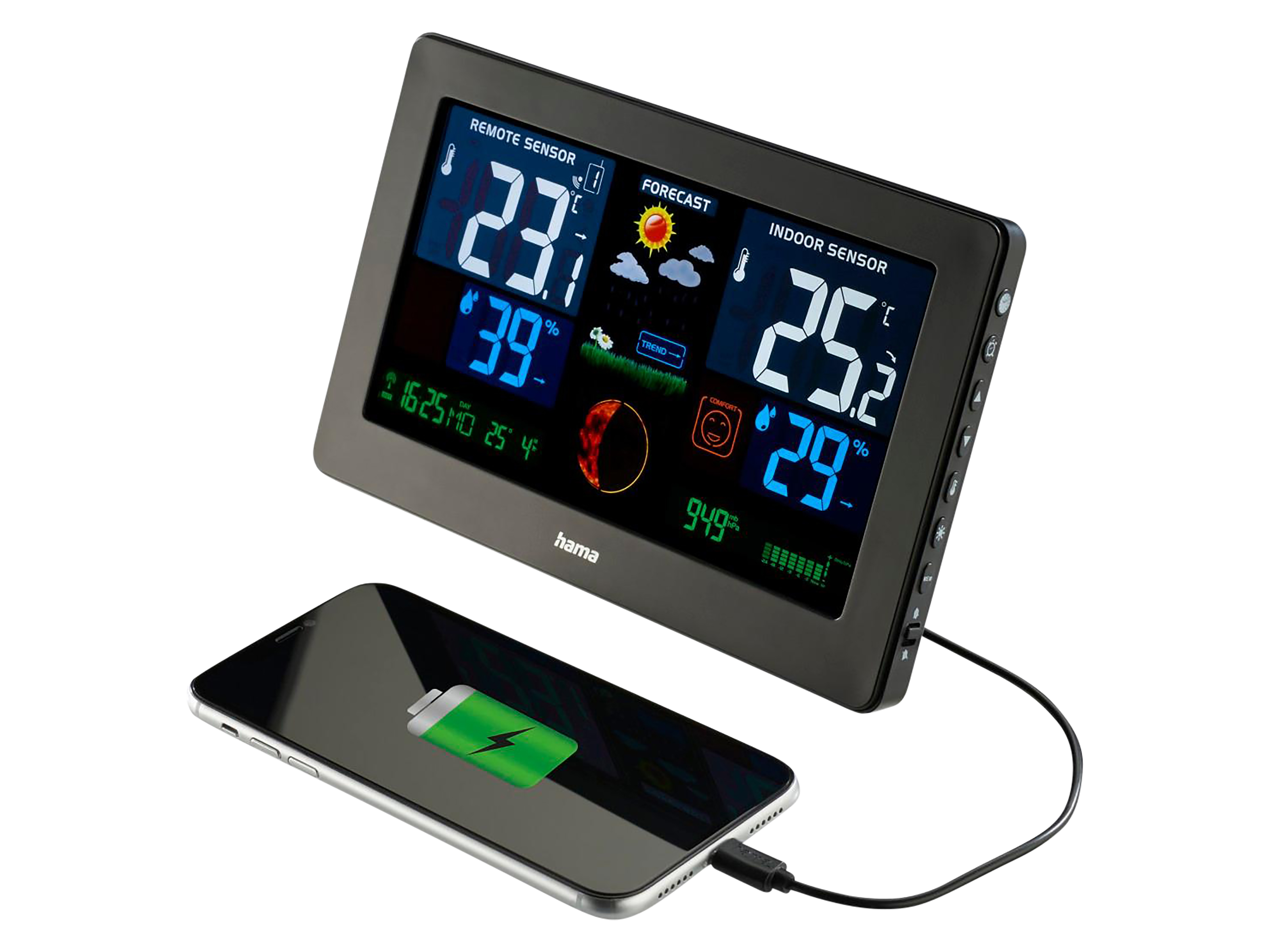 HAMA Wetterstation "Premium", mit LED-Farbdisplay und LED-Ladefunktion
