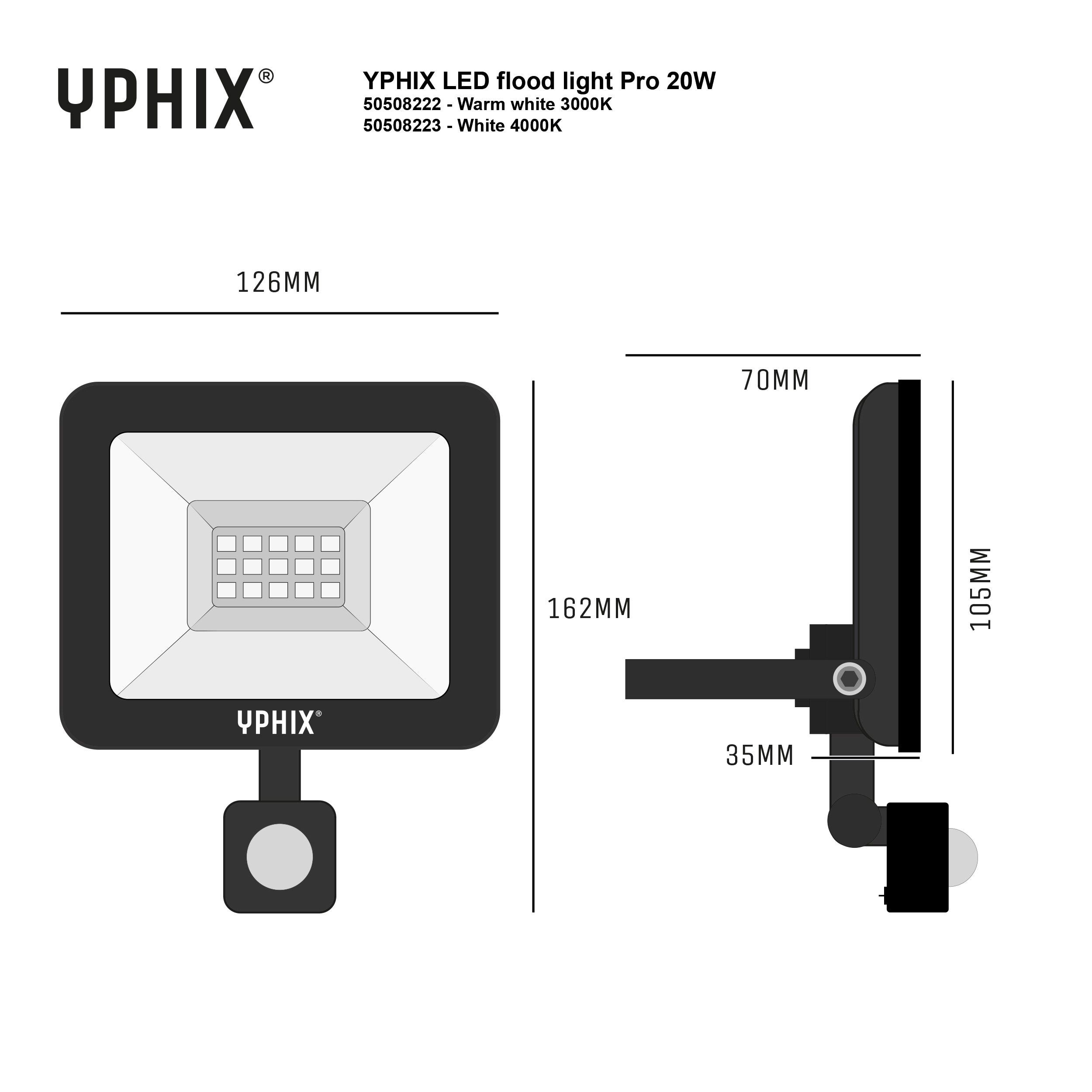 YPHIX LED-Baustrahler LED Floodlight John Sensor, 73612, 20 W, 3000 K YPHIX LED-Baustrahler LED Floodlight John Sensor, 73612, 20 W, 3000 K