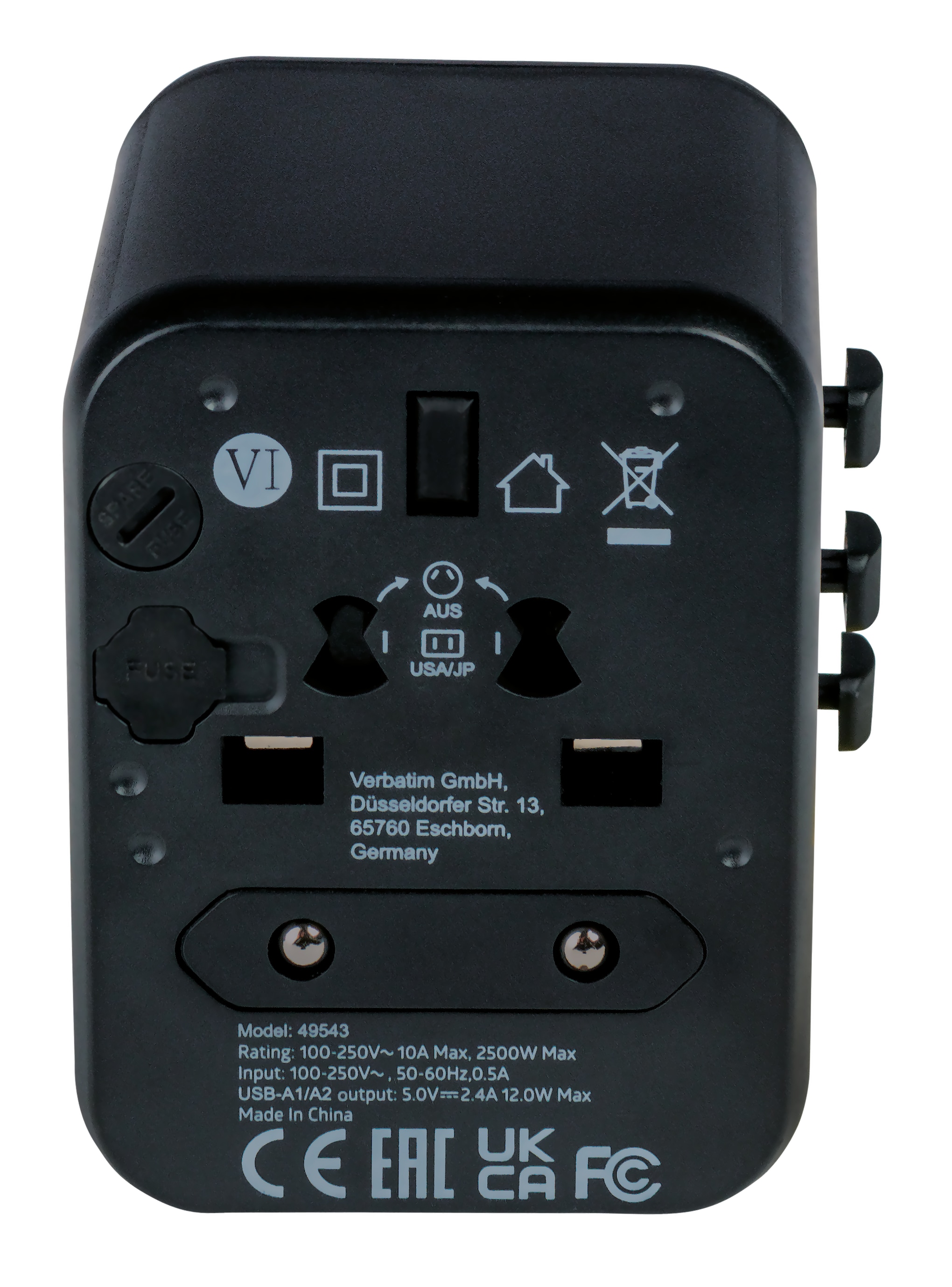 VERBATIM Universal-Reise-Adapter UTA-01, 1x Stromstecker, 2x USB-A