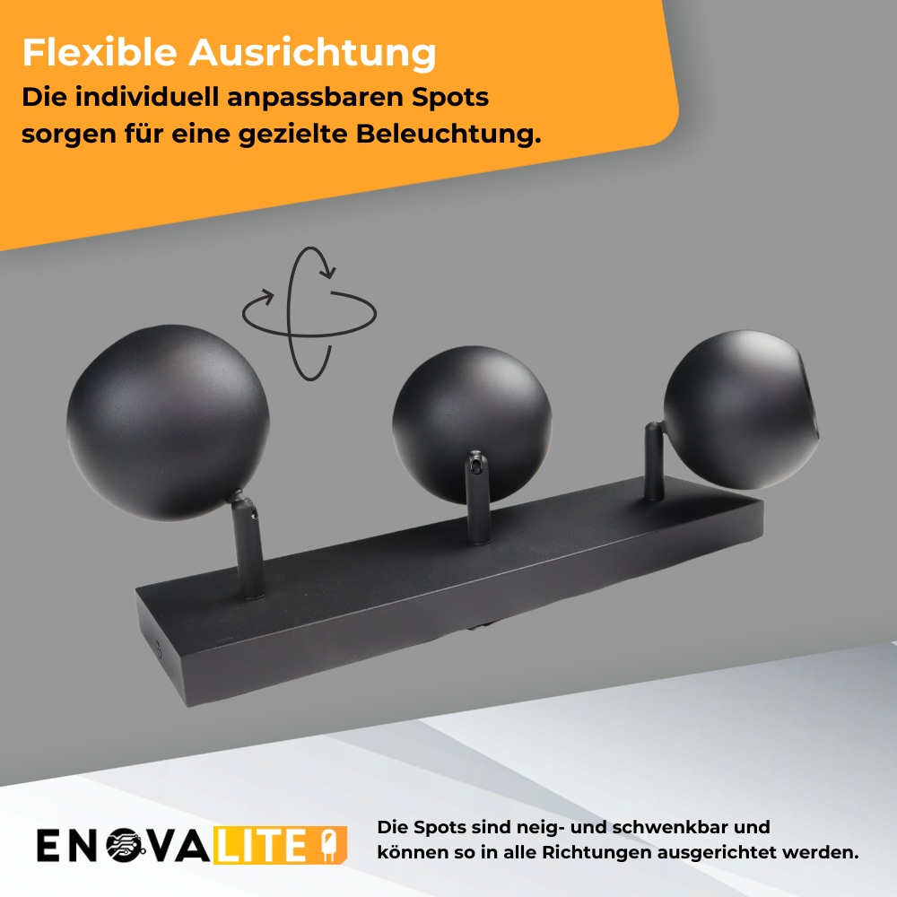 ENOVALITE Deckenleuchte GLOBE, GU10-Fassung, IP20, Ø10cm, 3 flammig, schwarz ENOVALITE Deckenleuchte GLOBE, GU10-Fassung, IP20, Ø10cm, 3 flammig, schwarz