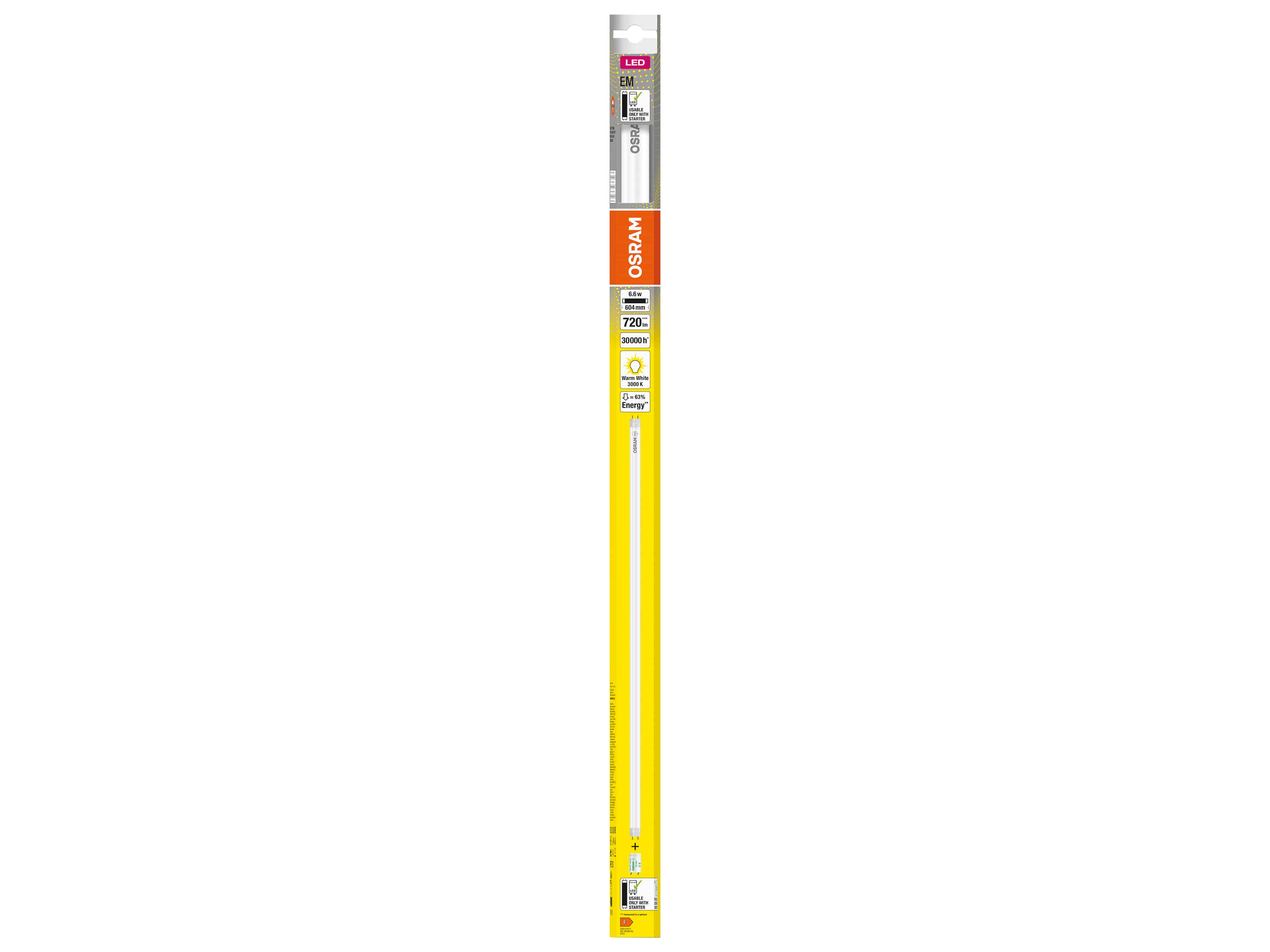 OSRAM LED-Röhre, T8, 600mm, G13, EEK: F, 6,6W, 720lm, 3000K, PC OSRAM LED-Röhre, T8, 600mm, G13, EEK: F, 6,6W, 720lm, 3000K, PC