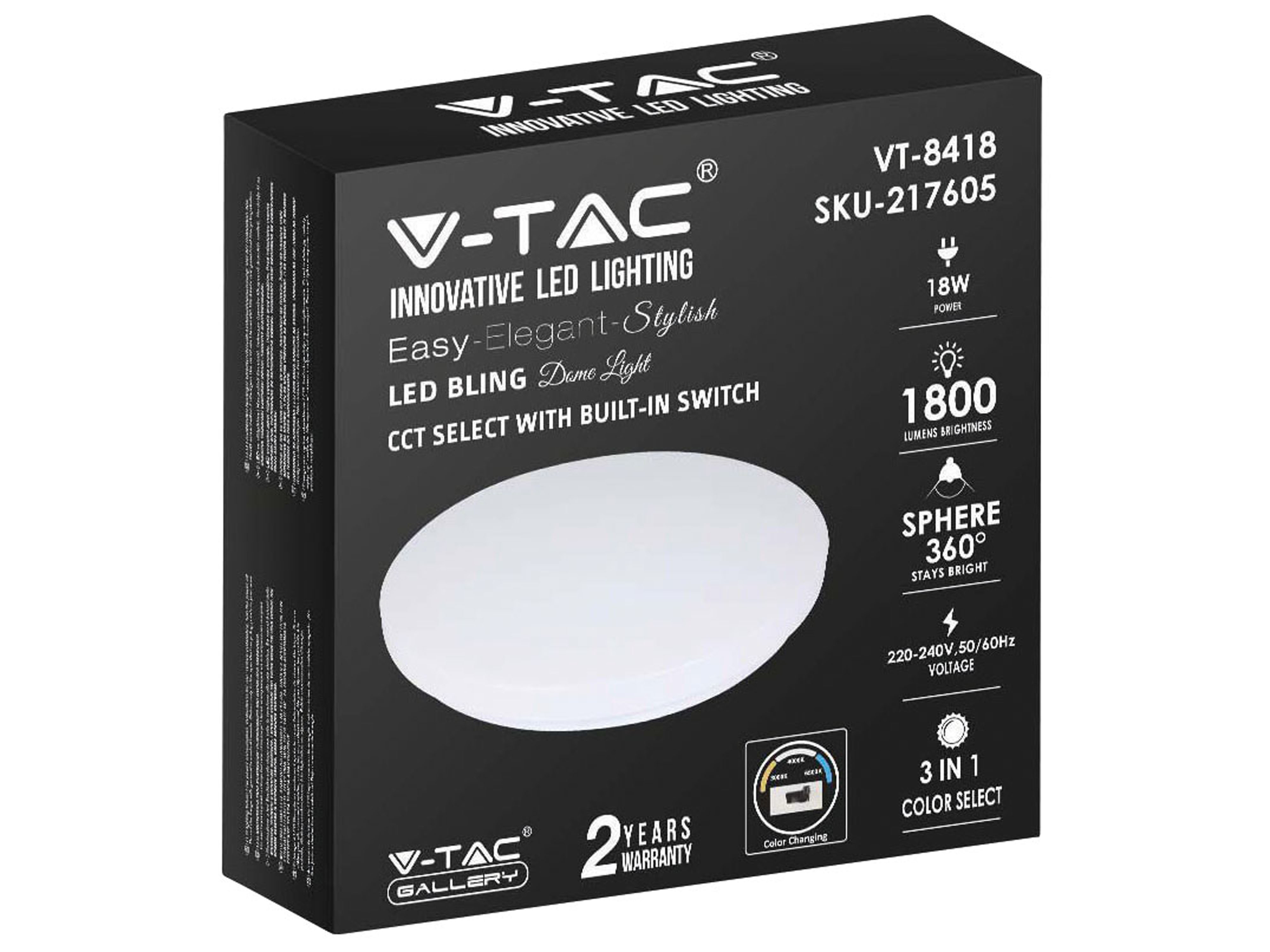 V-TAC LED-Deckenleuchte VT-8418, Kuppel, 310mm, 18W, TW V-TAC LED-Deckenleuchte VT-8418, Kuppel, 310mm, 18W, TW