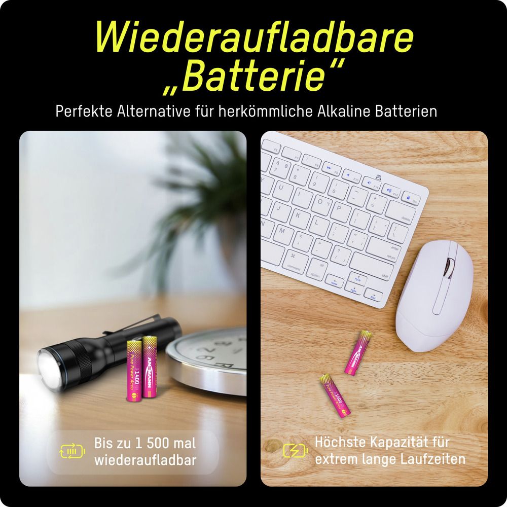 ANSMANN Li-Ion Akkus, Micro AAA, Typ 1400 (min. 1250 mAh), 4 Stück Li-Lon Akkus ANSMANN, Micro AAA, Typ 1400 (min. 1250 mAh), 4 Stück