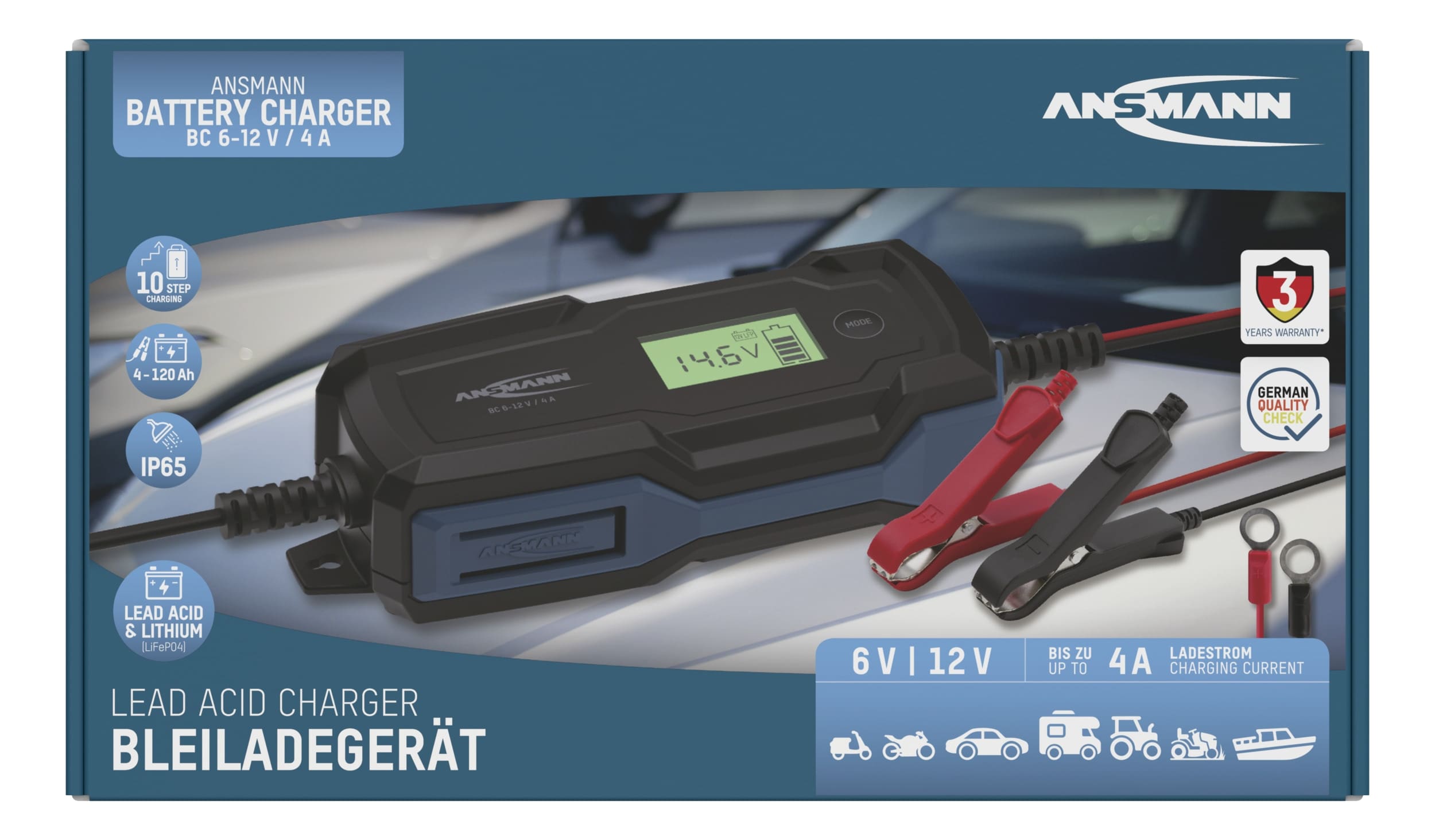 ANSMANN Autobatterie-Ladegerät, 1001-0144, Bleiladegerät, BC 6...12 V-, 4 A ANSMANN Autobatterie-Ladegerät, 1001-0144, Bleiladegerät, BC 6...12 V-, 4 A
