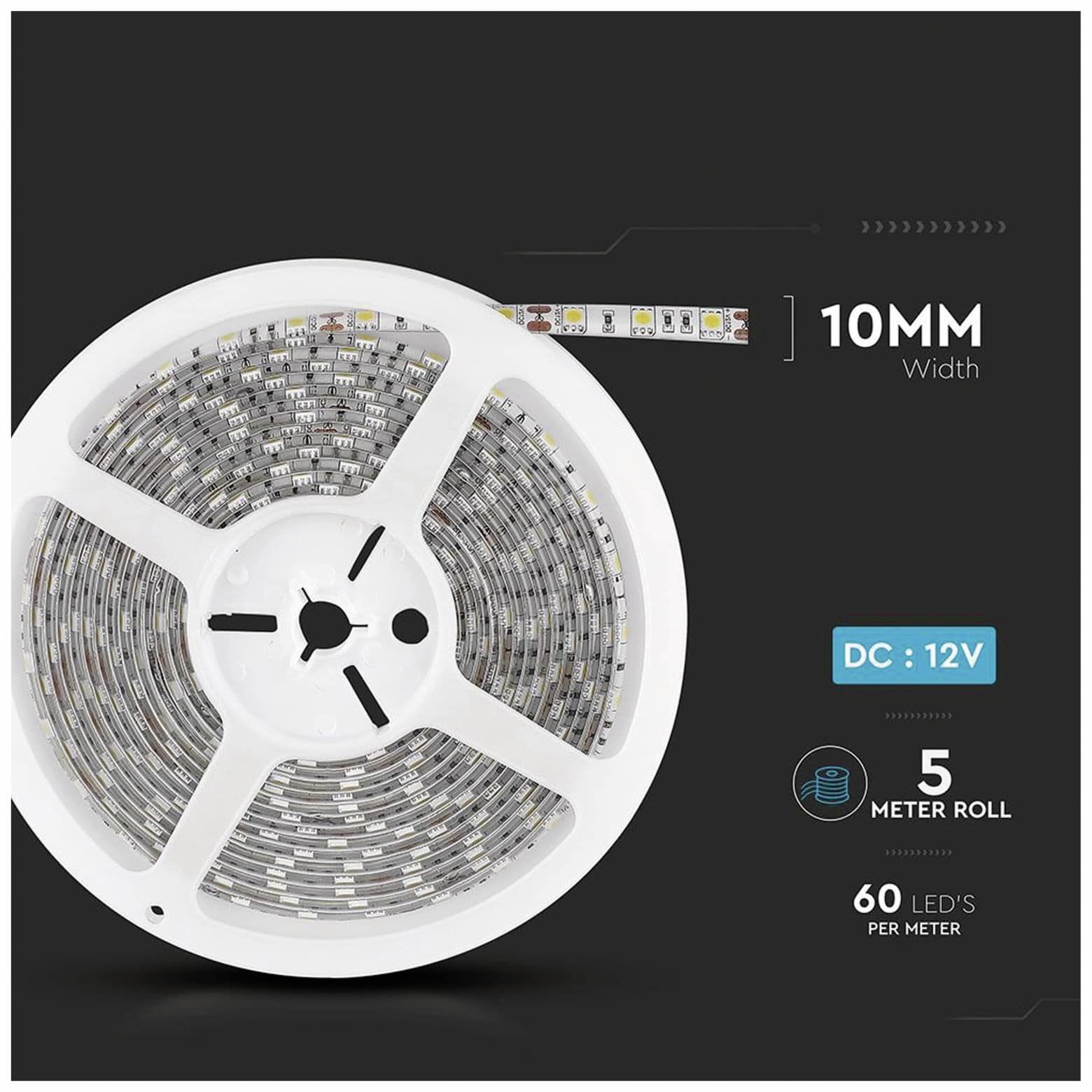 V-TAC LED-Strip VT-5050, 300 LEDs, 5 m, 12V, IP 65, 4000 K V-TAC LED-Strip VT-5050, 300 LEDs, 5 m, 12V, IP 65, 4000 K