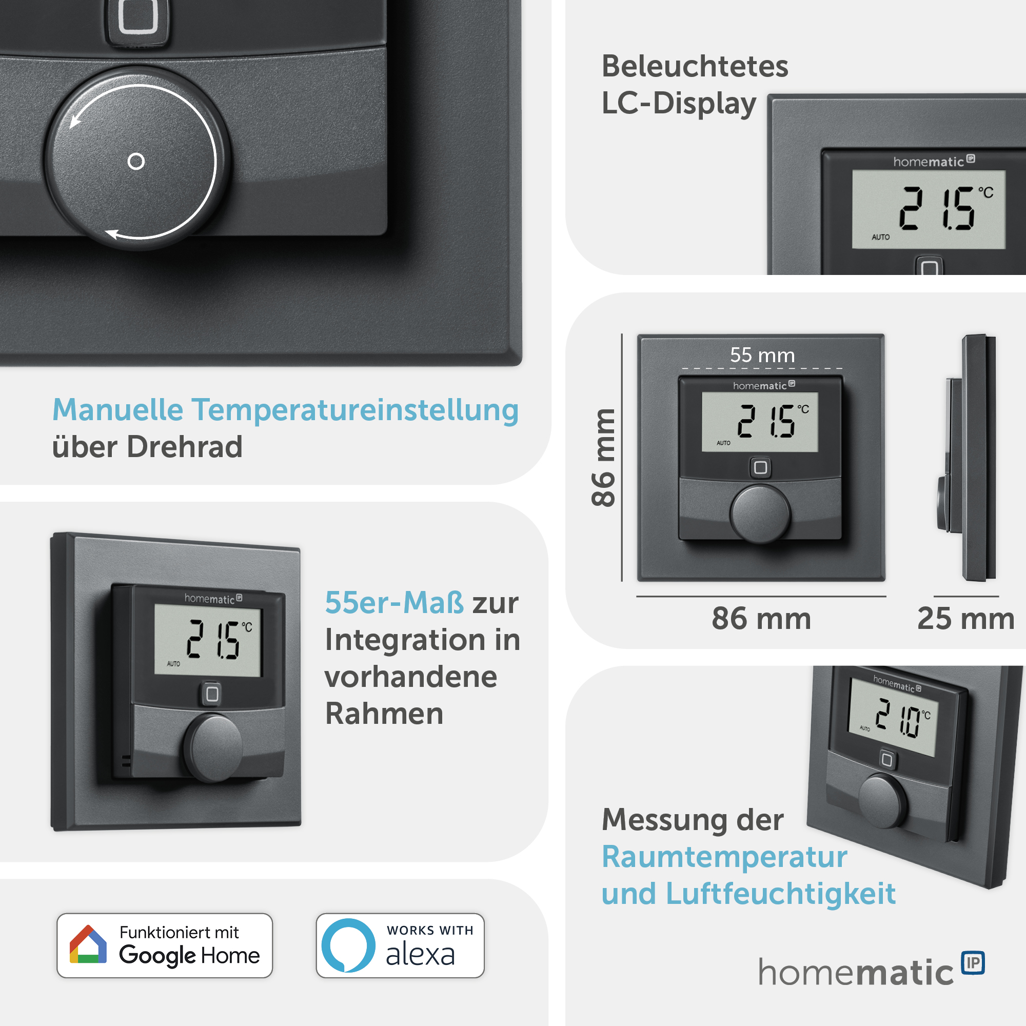 HOMEMATIC IP 159820A0, Wandthermostat Luftfeuchtigkeitssensor, anthrazit HOMEMATIC IP 159820A0, Wandthermostat Luftfeuchtigkeitssensor, anthrazit