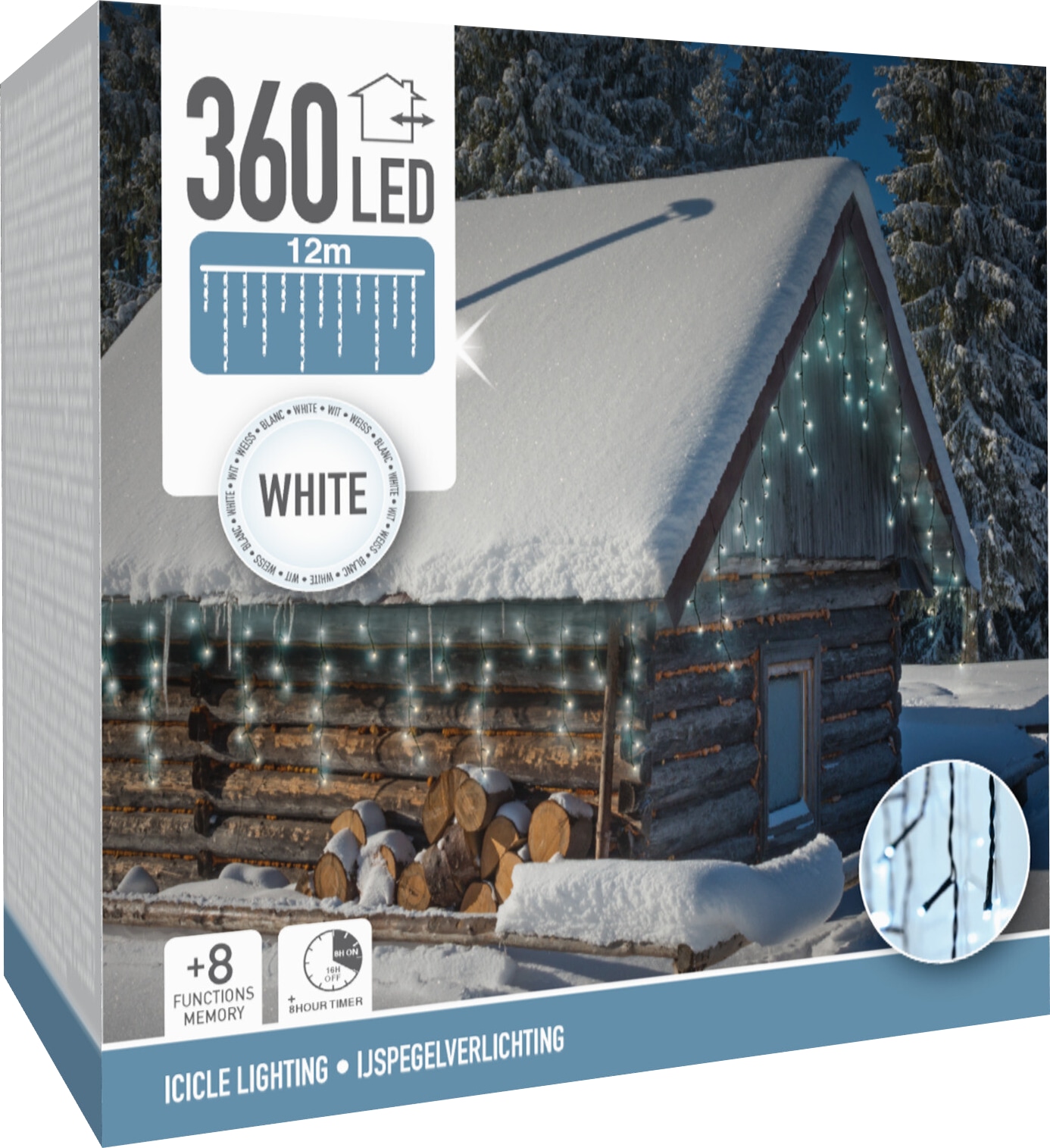 LED-Eiszapfenbeleuchtung kaltweiß, 360 LEDs, Grünes Kabel, Innen/Außen, 15m KOOPMAN LED-Eiszapfenbeleuchtung kaltweiß, 360 LEDs, Grünes Kabel, Innen/Außen, 15m