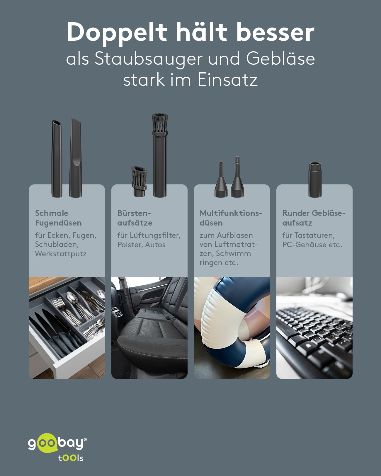 GOOBAY TOOLS Akku-Handstaubsauger, 120 W, mit 10 Aufsätzen, schwarz GOOBAY TOOLS Akku-Handstaubsauger, 120 W, mit 10 Aufsätzen, schwarz