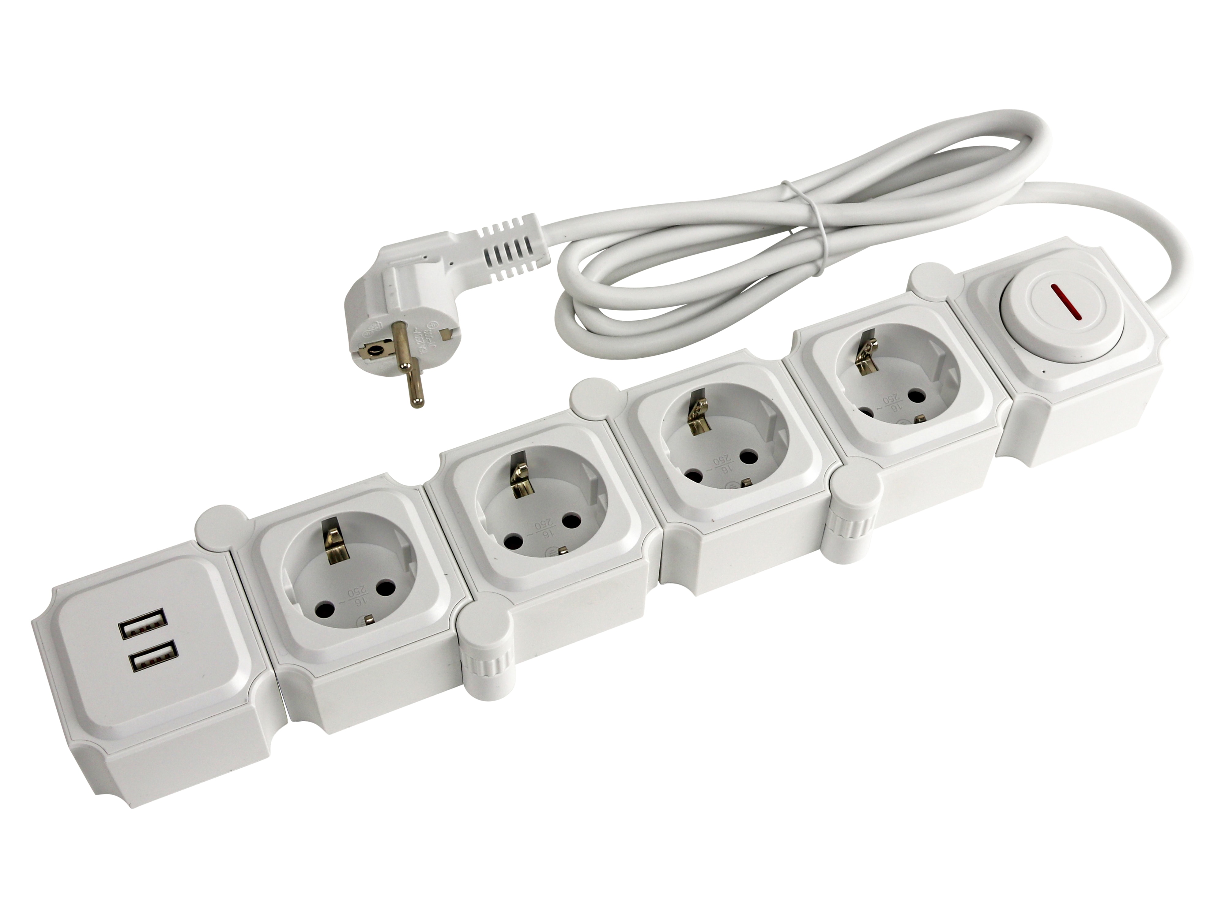 Steckdosenleiste, GT-WSL-01-F, 4-fach, Schaltbar, USB, weiß Steckdosenleiste, GT-WSL-01-F, 4-fach, Schaltbar, USB, weiß