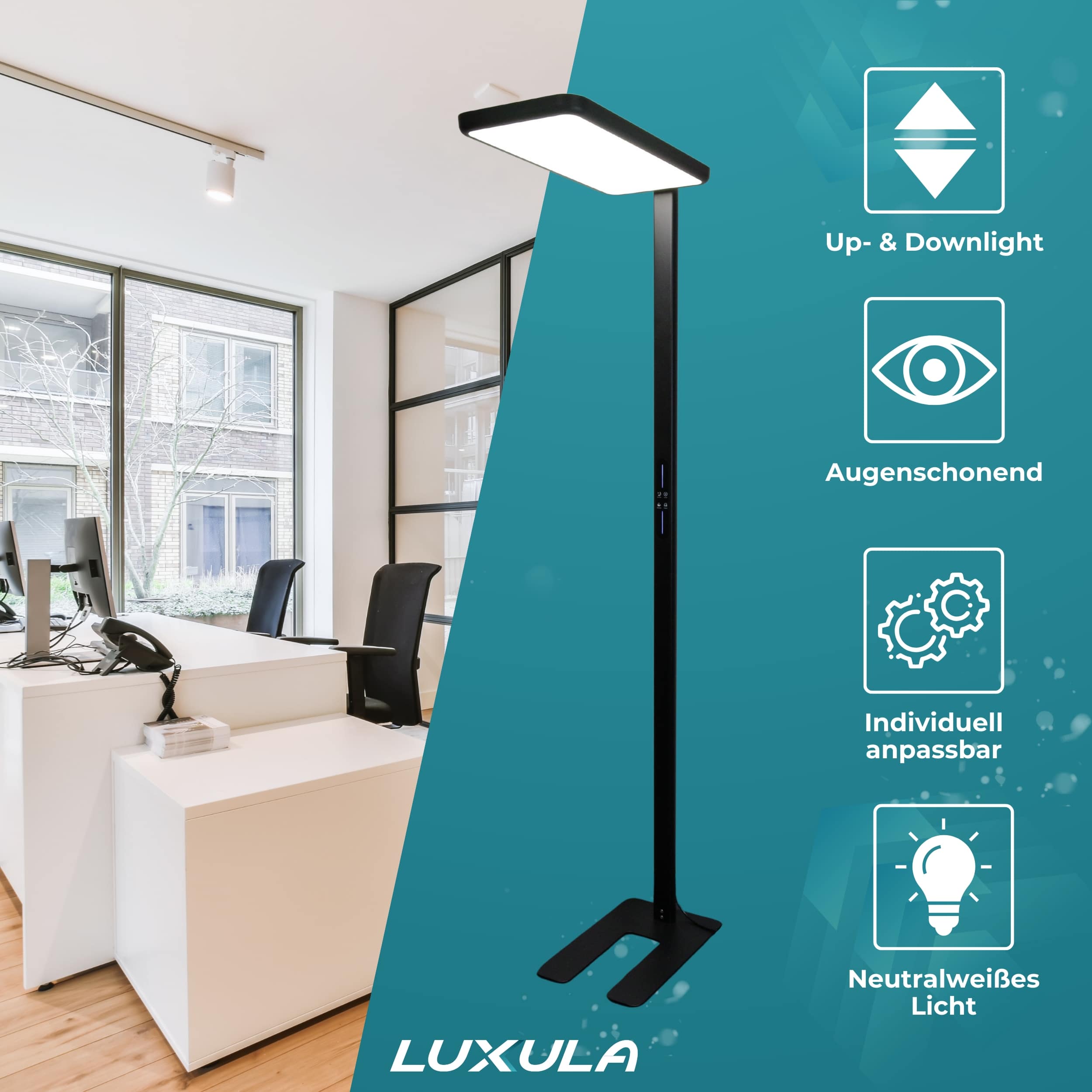 LUXULA LED-Büro-Stehleuchte, EEK: G, 100 W, 7000 lm, 4000K, schwarz LUXULA LED-Büro-Stehleuchte, EEK: G, 100W, 7000lm, 4000K, schwarz