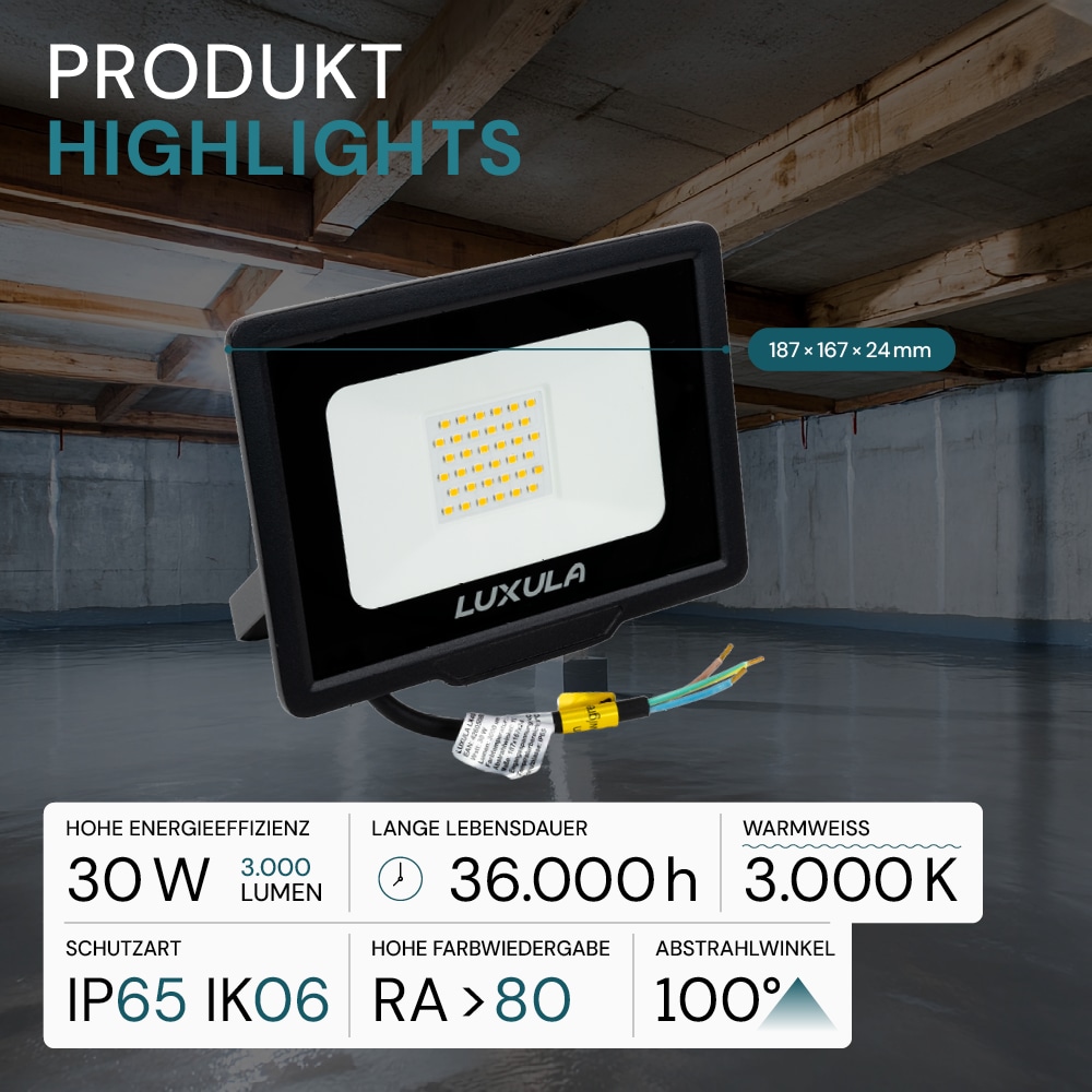 LUXULA LED-Fluter, EEK: F, 30W, 3000lm, 3000K, schwarz LUXULA LED-Fluter, EEK: F, 30W, 3000lm, 3000K, schwarz