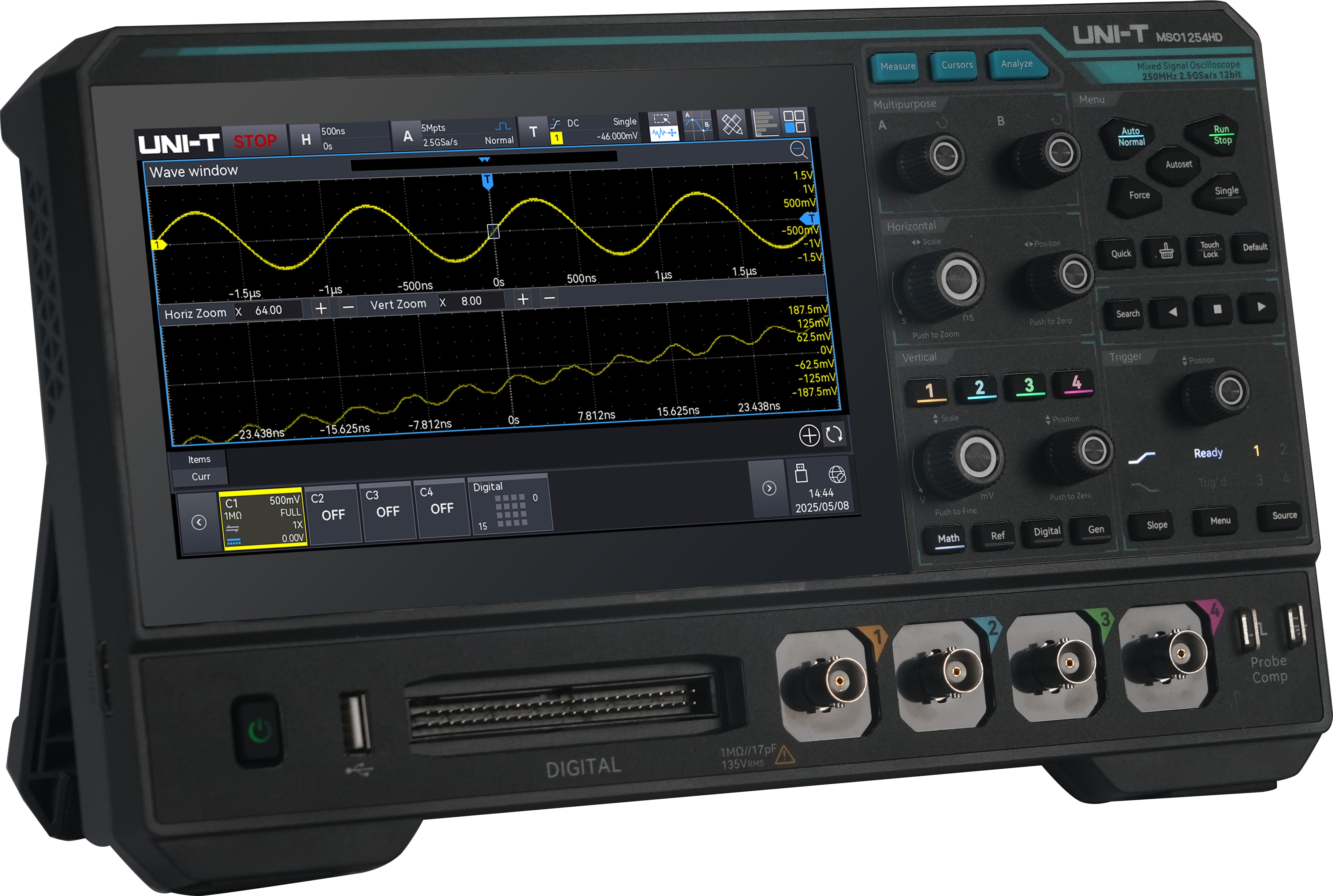 UNI-T Oszilloskop MSO1254HD, 4+16 Kanäle, 2,5 GS/s, 250 MHz UNI-T Oszilloskop MSO1254HD, 4+16 Kanäle, 2,5 GS/s, 250 MHz