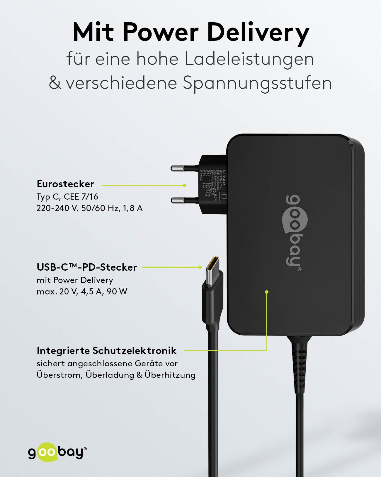 GOOBAY USB-Lader 65420, für Laptops, USB-C, 90 W