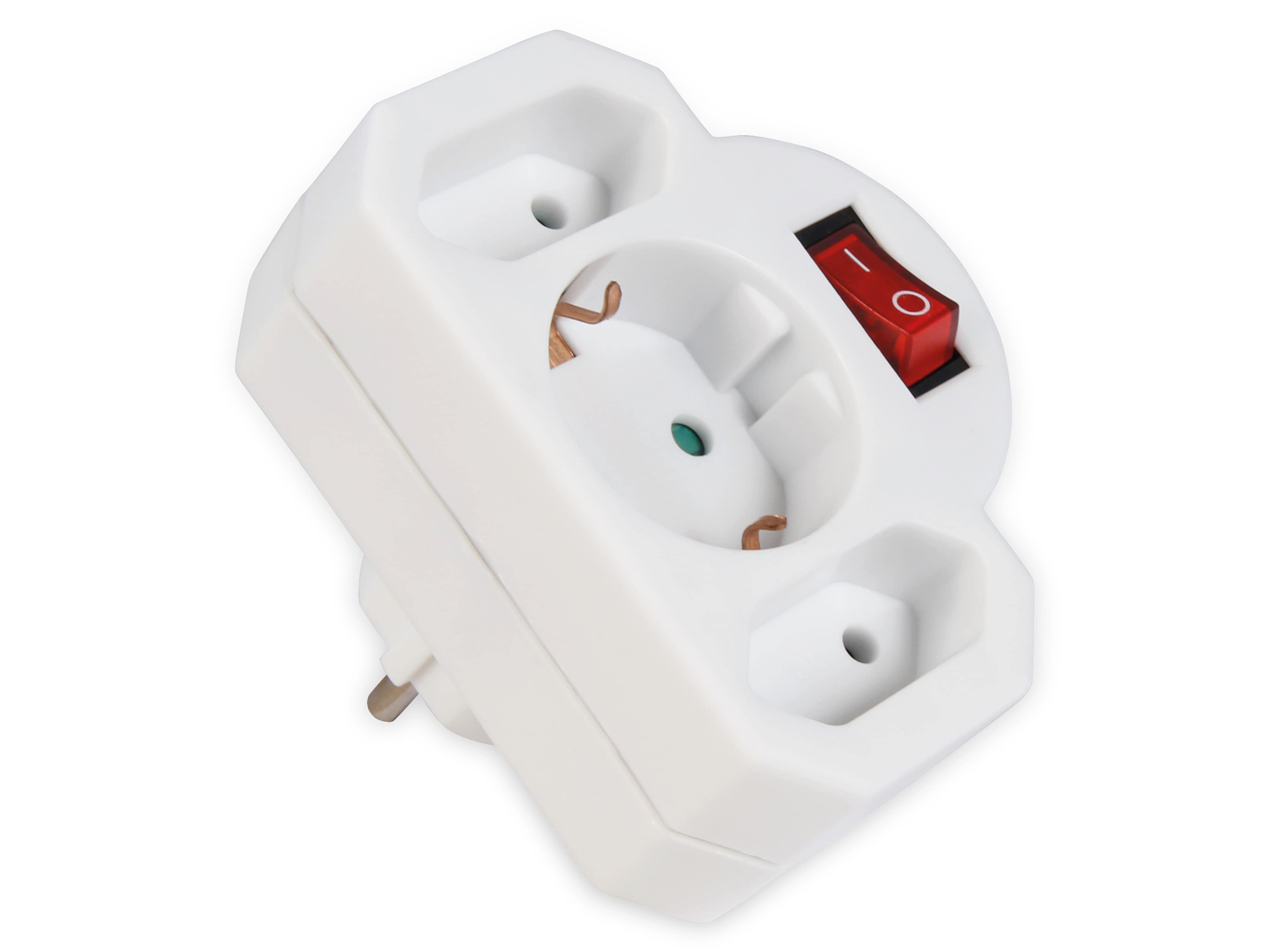 MCPOWER Steckdosenadapter, 2x Euro, 1x Schutzkontakt, mit Schalter MCPOWER Steckdosenadapter, 2x Euro, 1x Schutzkontakt, mit Schalter