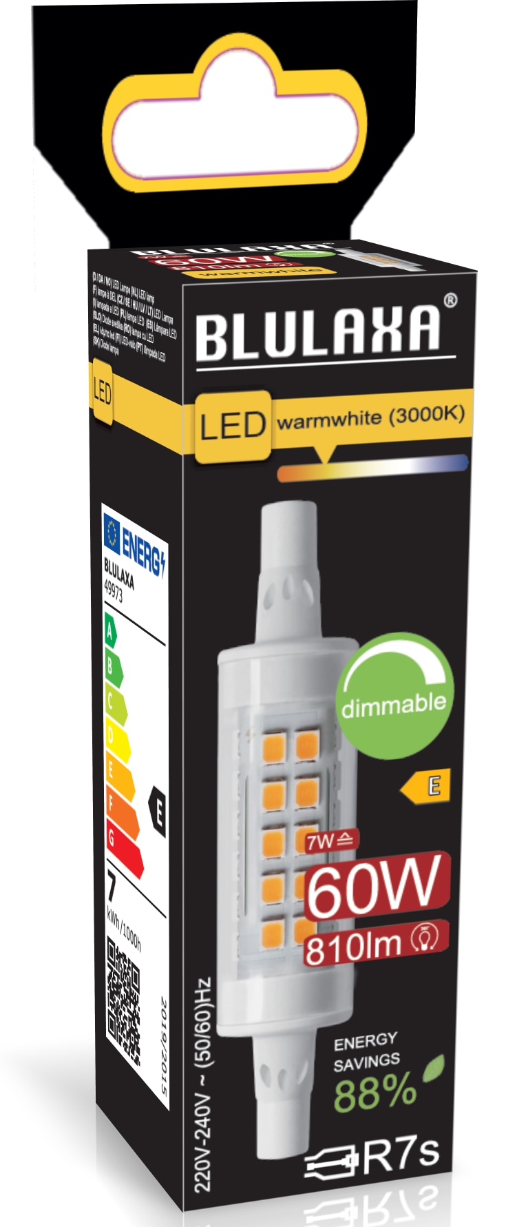 BLULAXA LED-SMD-Lampe, R7s, 7W, 3000K, EEK: E, 810lm, warmweiß, DIM, IP20, 78mm LED-SMD-Lampe BLULAXA, R7s, 7W, 3000K, EEK: E, 810lm, warmweiß, DIM, IP20, 78mm