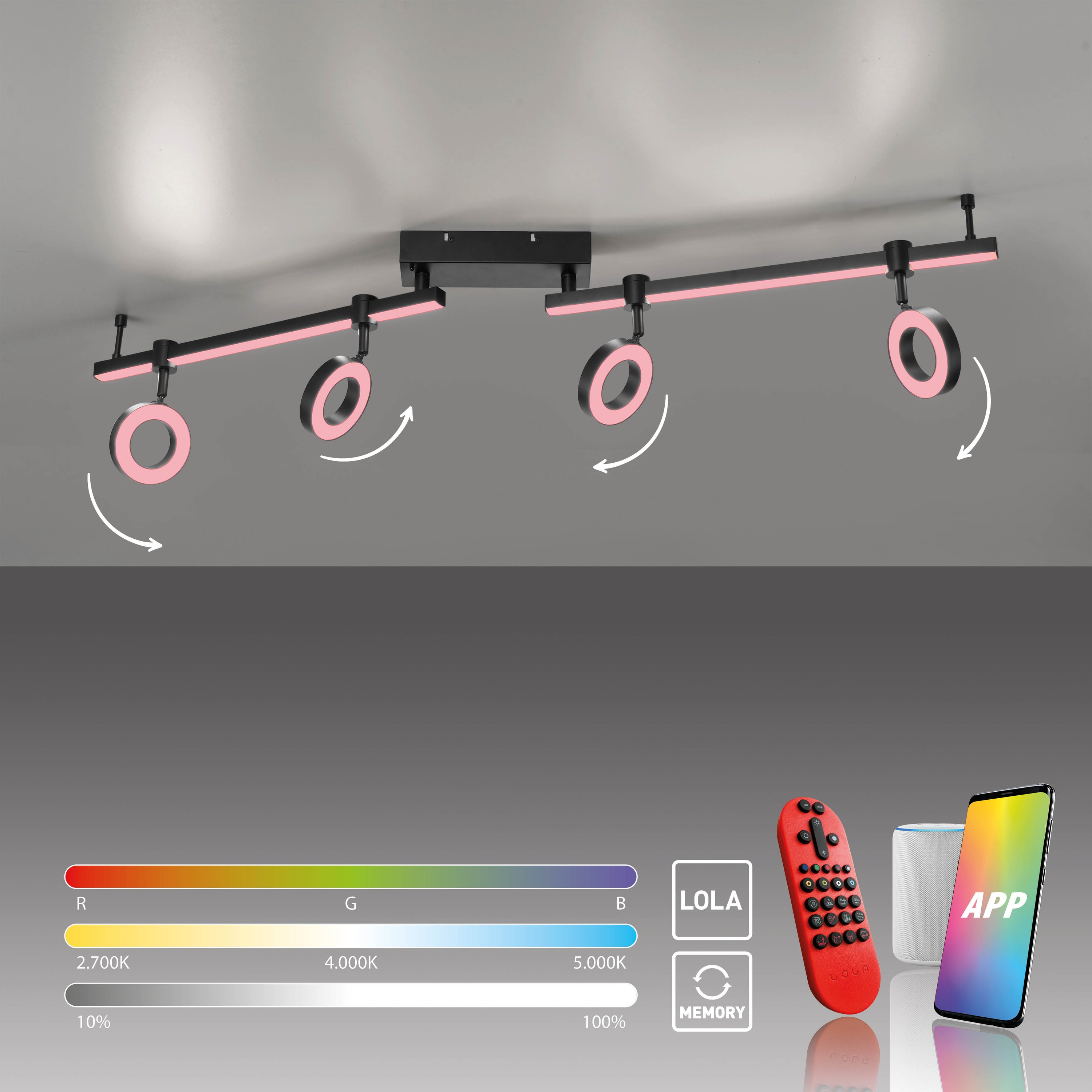 JUST LIGHT LED-Deckenleuchte 12076-18 schwarz, 21,5 W, 2600 lm, CCT, RGB, Smart Home JUST LIGHT LED-Deckenleuchte 12076-18 schwarz, 21,5 W, 2600 lm, CCT, RGB, Smart Home