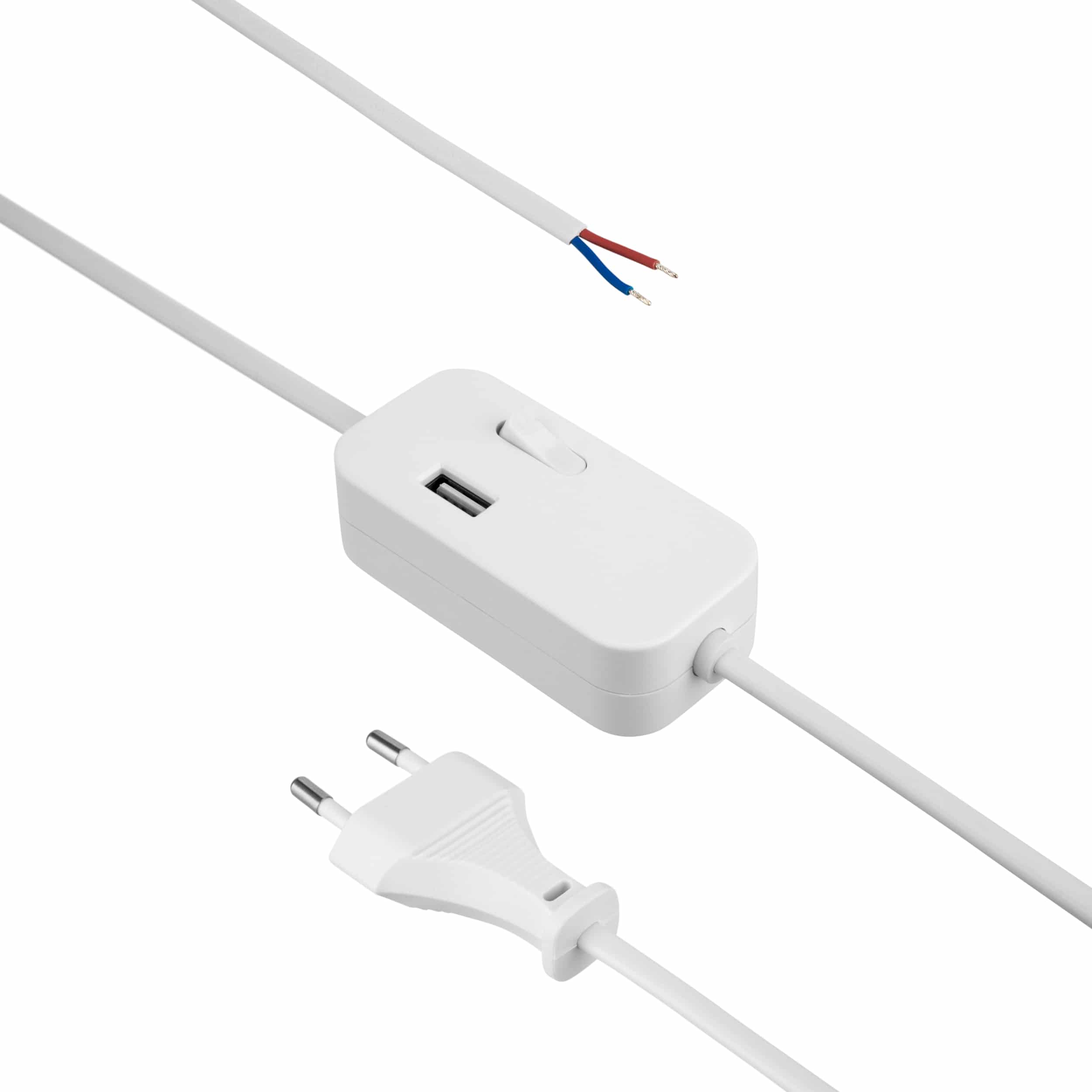 REV Euro-Zuleitung mit Zwischenschalter 0033500112, mit USB, 2 m, weiß REV Euro-Zuleitung mit Zwischenschalter 0033500112, mit USB, 2 m, weiß