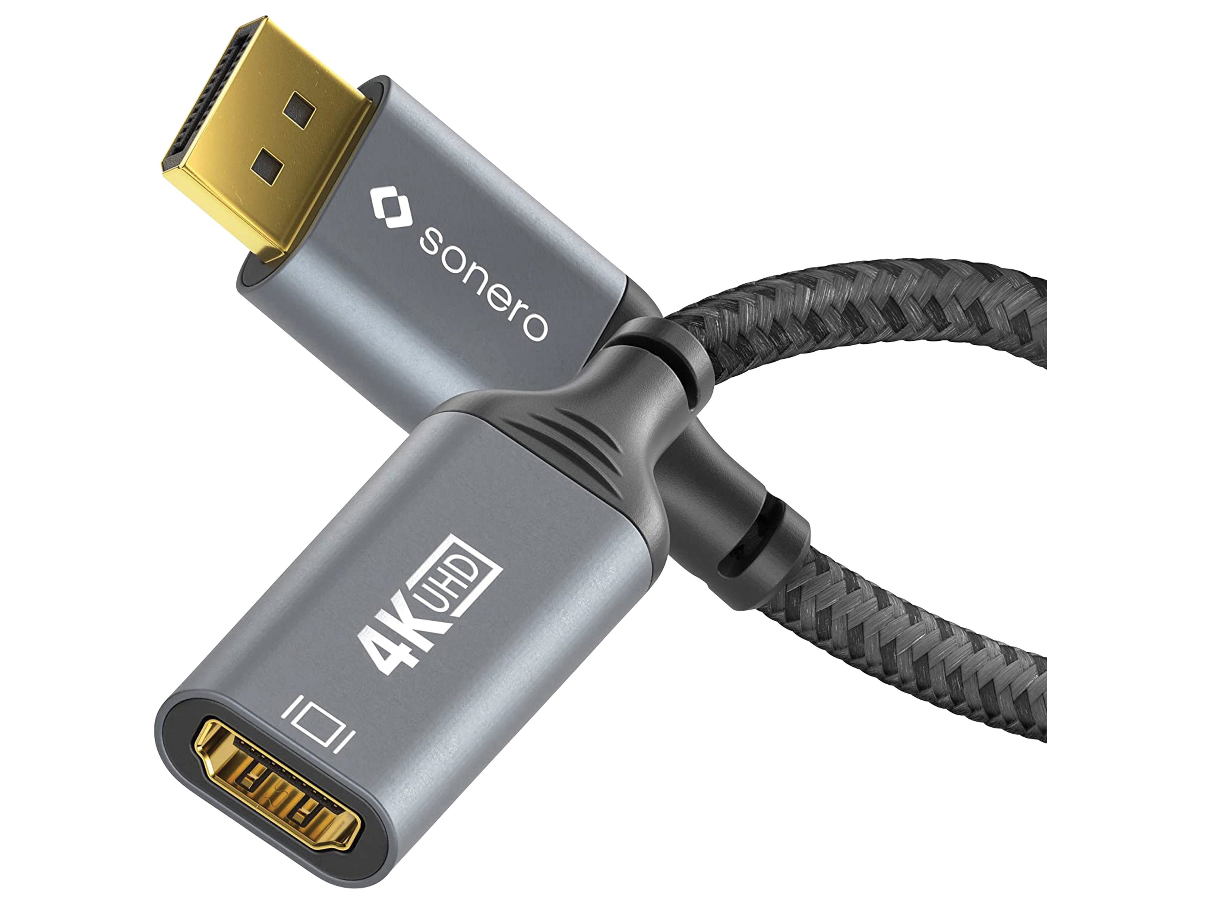 SONERO DisplayPort-Adapterkabel, DP auf HDMI, 4K60, grau/schwarz, 10 cm SONERO DisplayPort-Adapterkabel, DP auf HDMI, 4K60, grau/schwarz, 10 cm