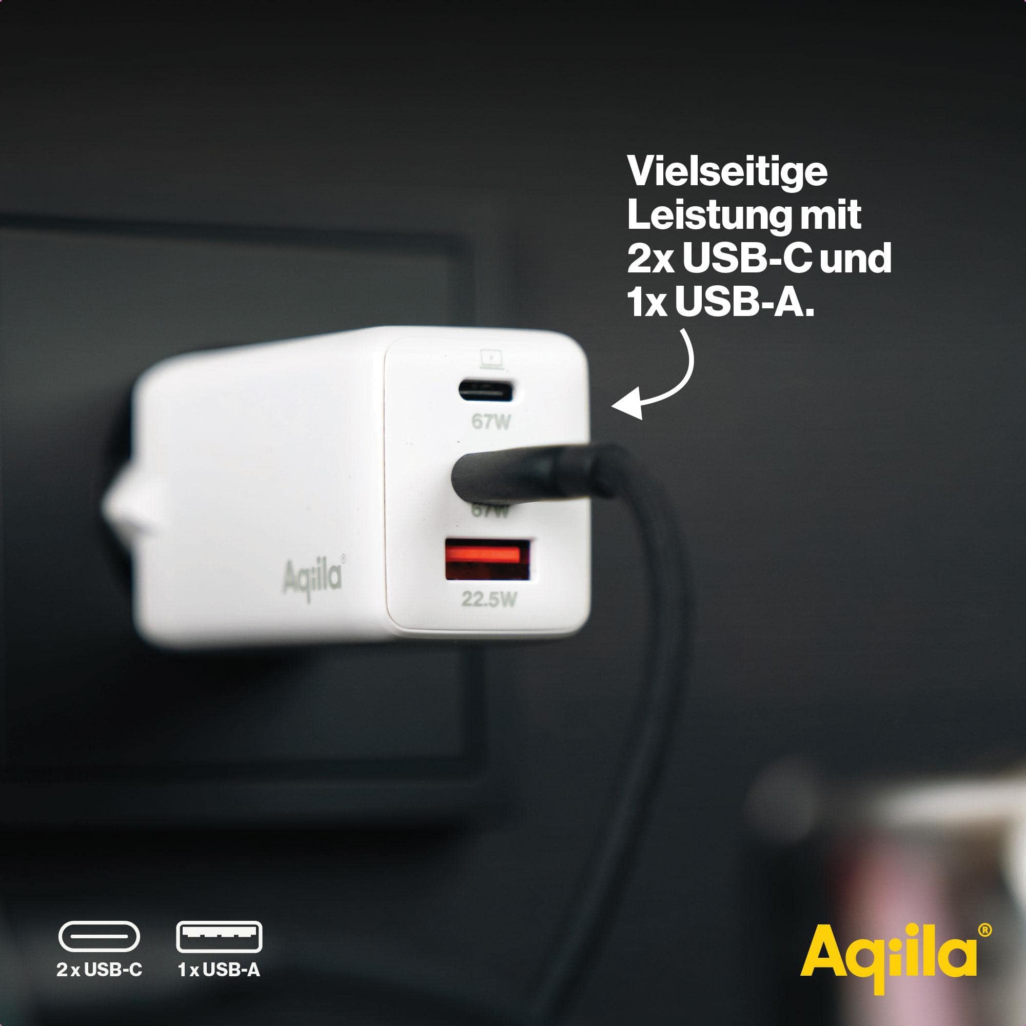 AQIILA USB-Lader Chargebird W3, 65 W, 3-fach, 2x USB-C, 1x USB-A AQIILA USB-Lader Chargebird W3, 65 W, 3-fach, 2x USB-C, 1x USB-A