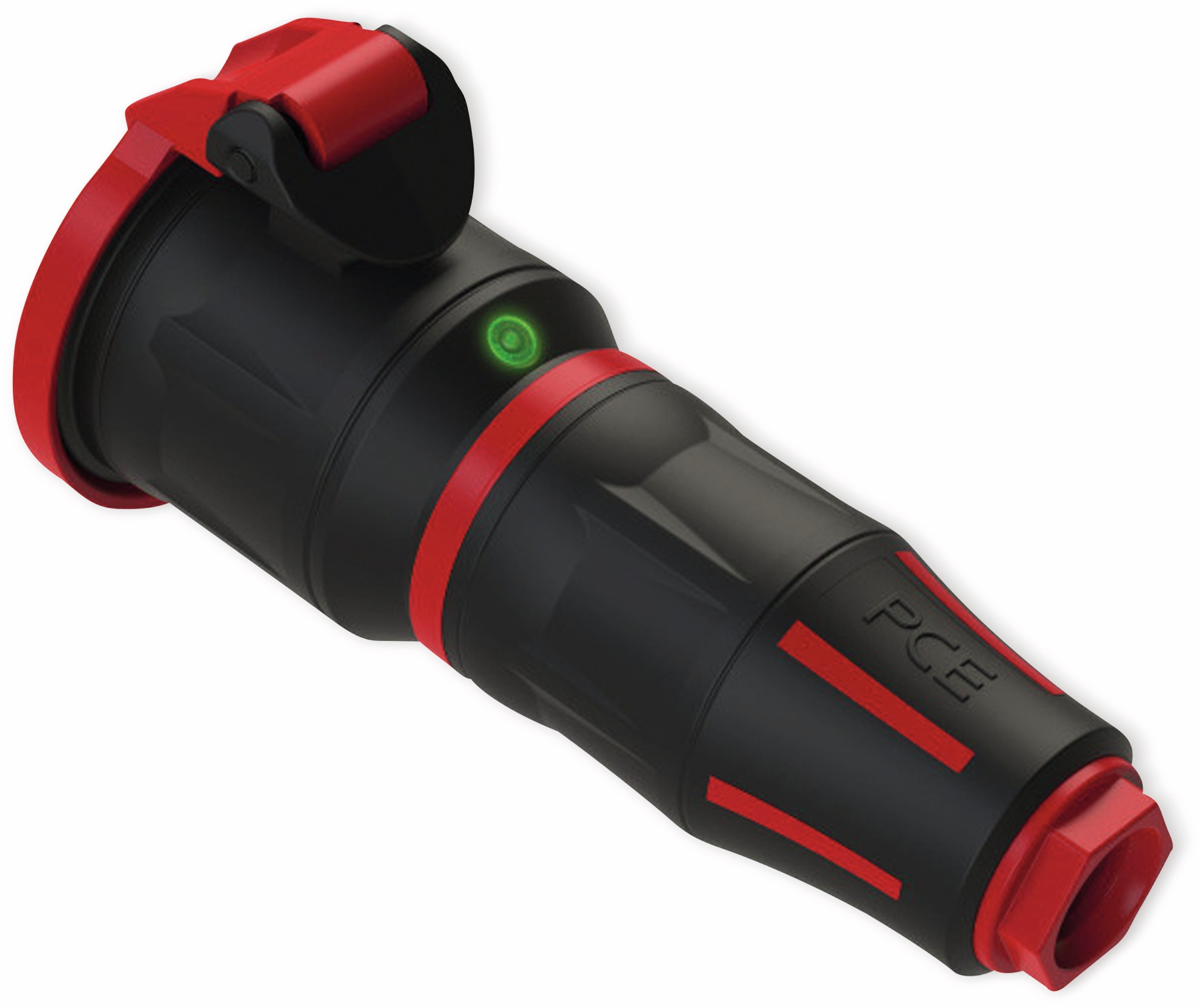 PCE Schutzkontaktkupplung TopTaurus2, mit Klappdeckel, schwarz/rot, mit LED PCE Schutzkontaktkupplung TopTaurus2, mit Klappdeckel, schwarz/rot, mit LED