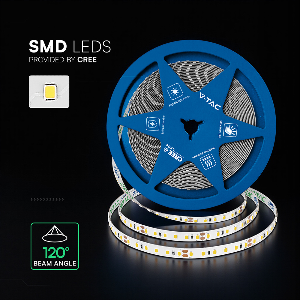 V-TAC LED-Strip VT-2126226, 100W, EEK: F, 9500lm, 3000K, 120°, 24V, 10m V-TAC LED-Stripe VT-2126226, 100W, EEK: F, 9500lm, 3000K, 120°, 24V, 10m