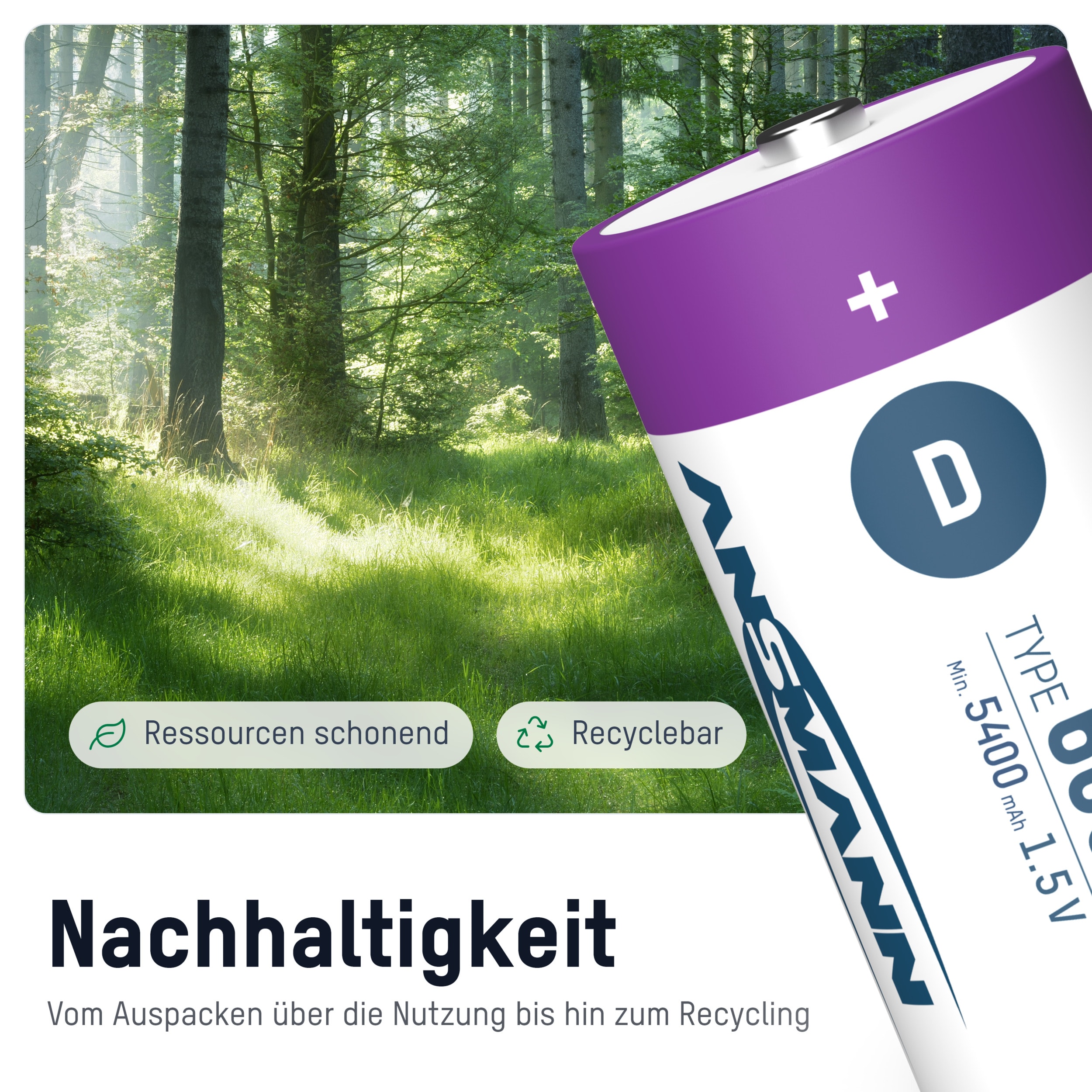 ANSMANN Li-Ion Mono-Akku, D, Typ 6000 (min. 5400mAh), 2 Stück