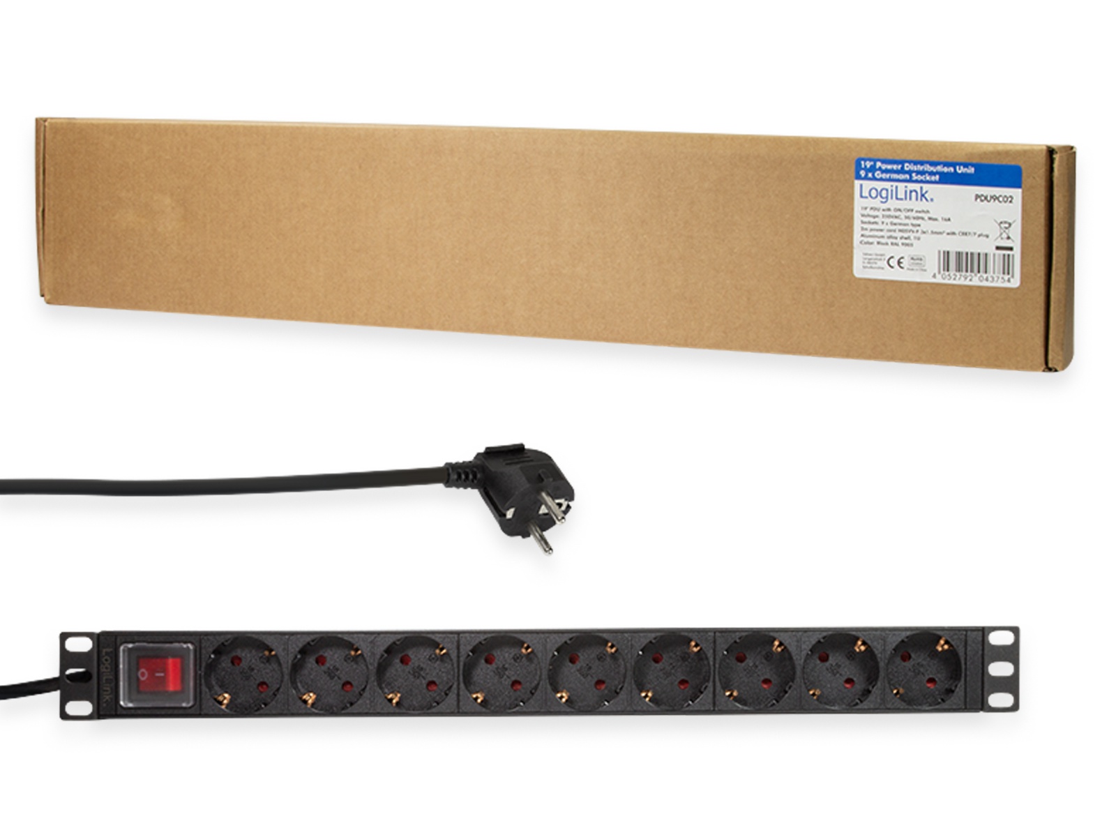 LOGILINK Steckdosenleiste 19", 9-fach, Schutzkontaktstecker, Schalter, schwarz LOGILINK Steckdosenleiste 19", 9-fach, Schutzkontaktstecker, Schalter, schwarz