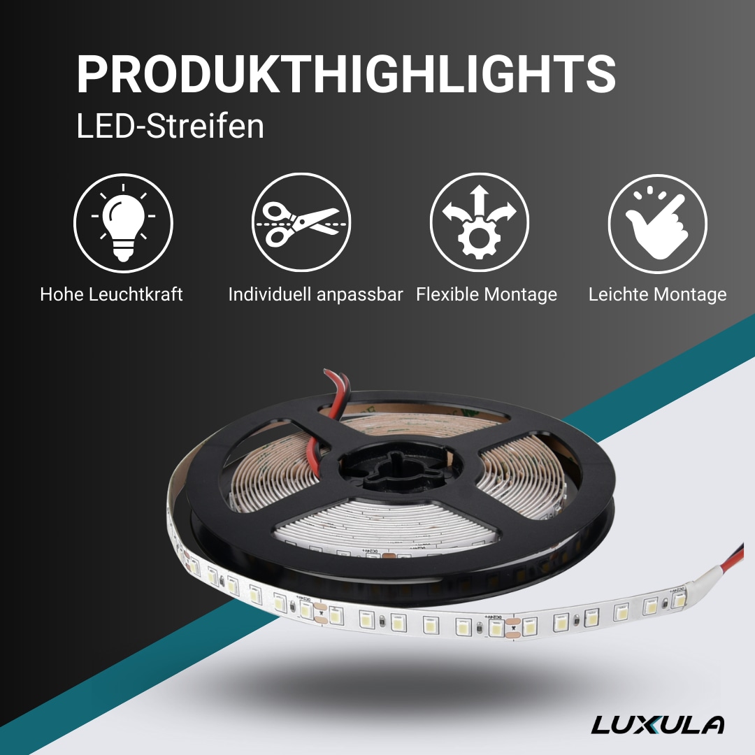 LUXULA LED-Strip, 5 m, neutralweiß, EEK: F, 12 V, 4500 K, 120-LED/m LUXULA LED-Strip, 5 m, neutralweiß, EEK: F, 12 V, 4500 K, 120-LED/m