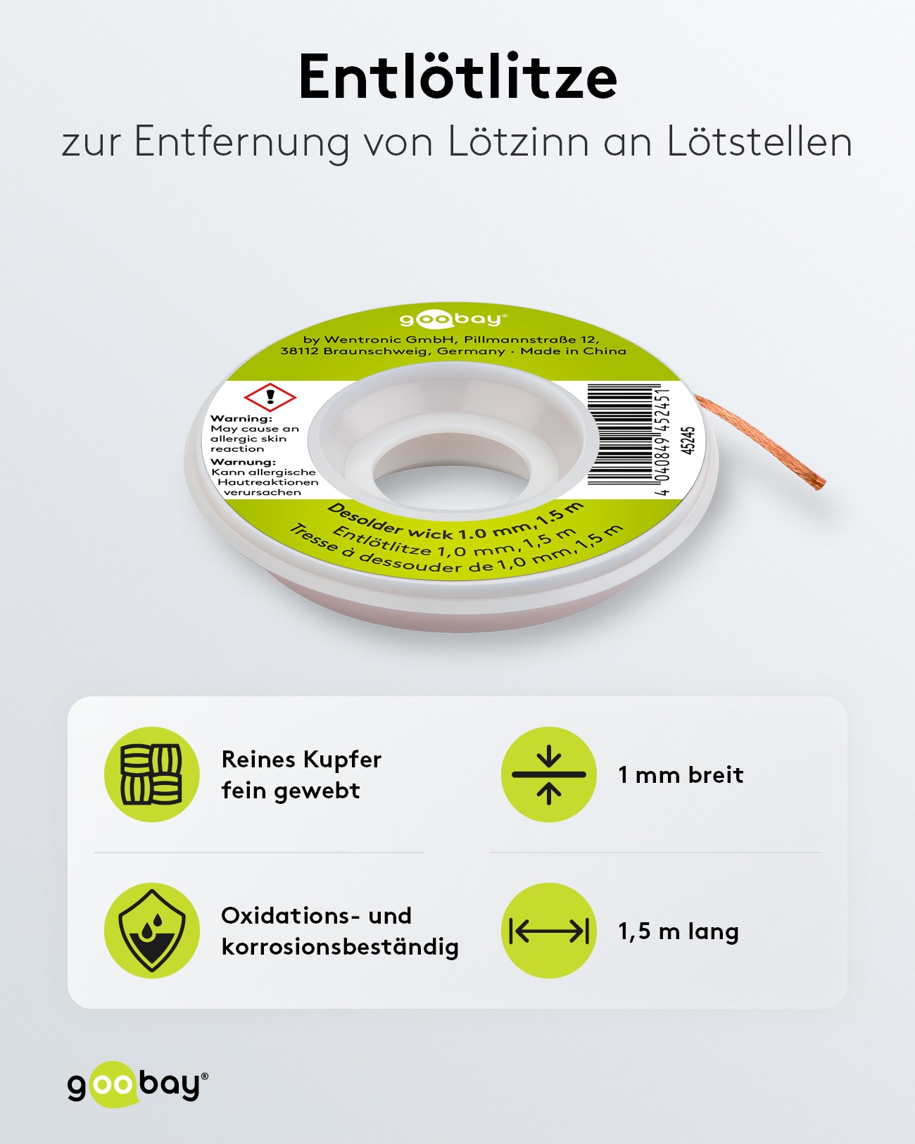 GOOBAY Entlötlitze, Ø 1,0 mm, 1,5 m GOOBAY Entlötlitze, Ø 1,0 mm, 1,5 m