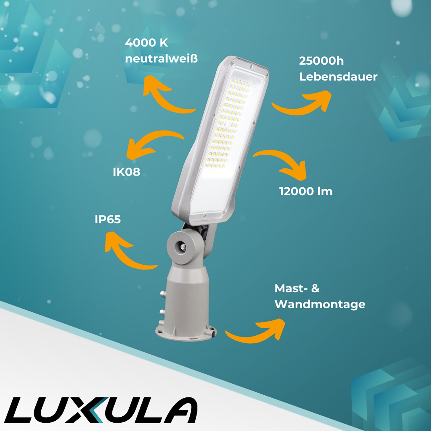 LUXULA LED-Straßenleuchte LX800101, 100W, 12000lm, 4000K, neutralweiß, IP65 LUXULA LED-Straßenleuchte LX800101, 100W, 12000lm, 4000K, neutralweiß, IP65