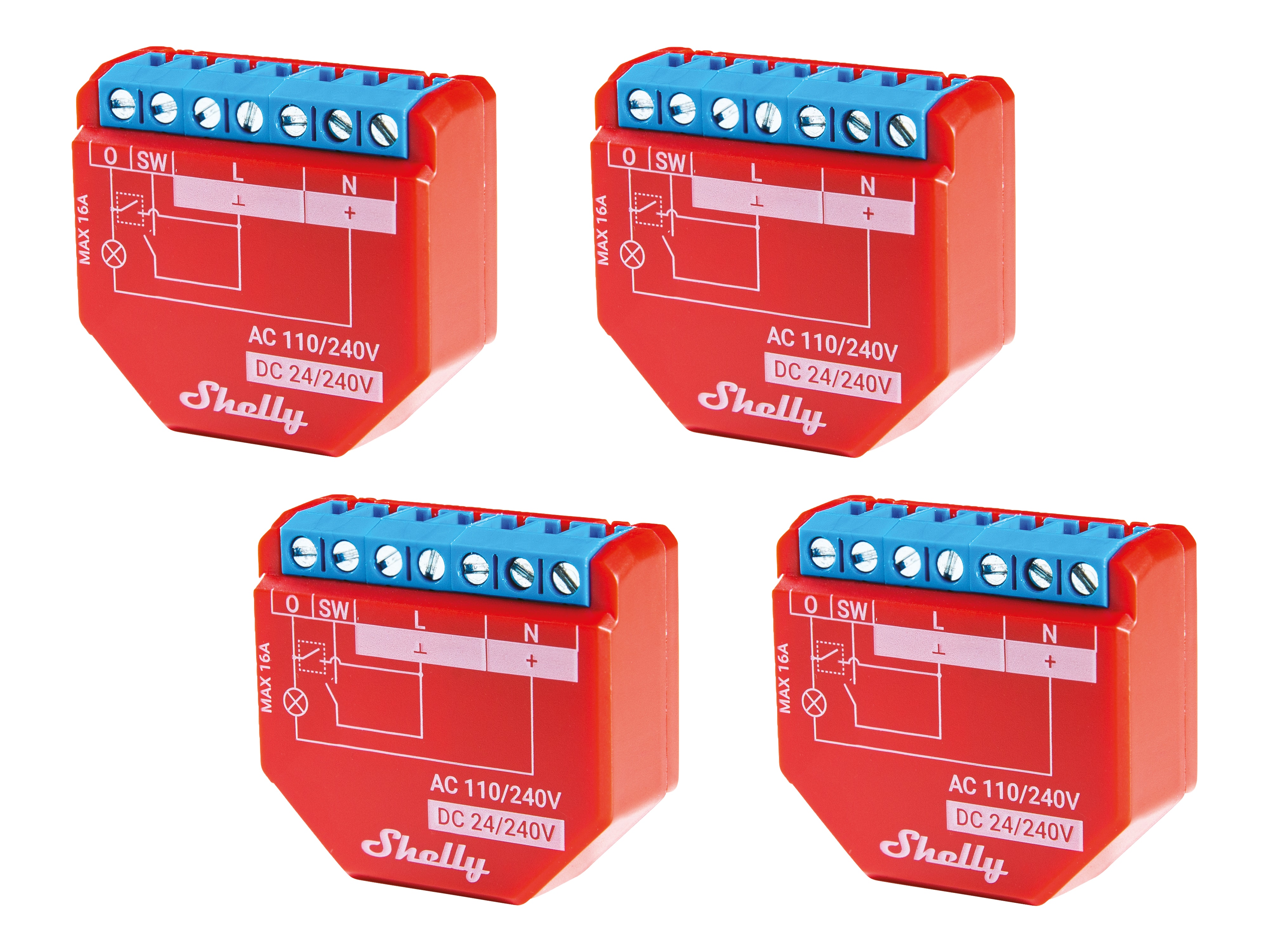 SHELLY WLAN-Schaltaktor Plus 1PM, 16 A, Bluetooth, 4 Stück SHELLY WLAN-Schaltaktor Plus 1PM, 16 A, Bluetooth, 4 Stück